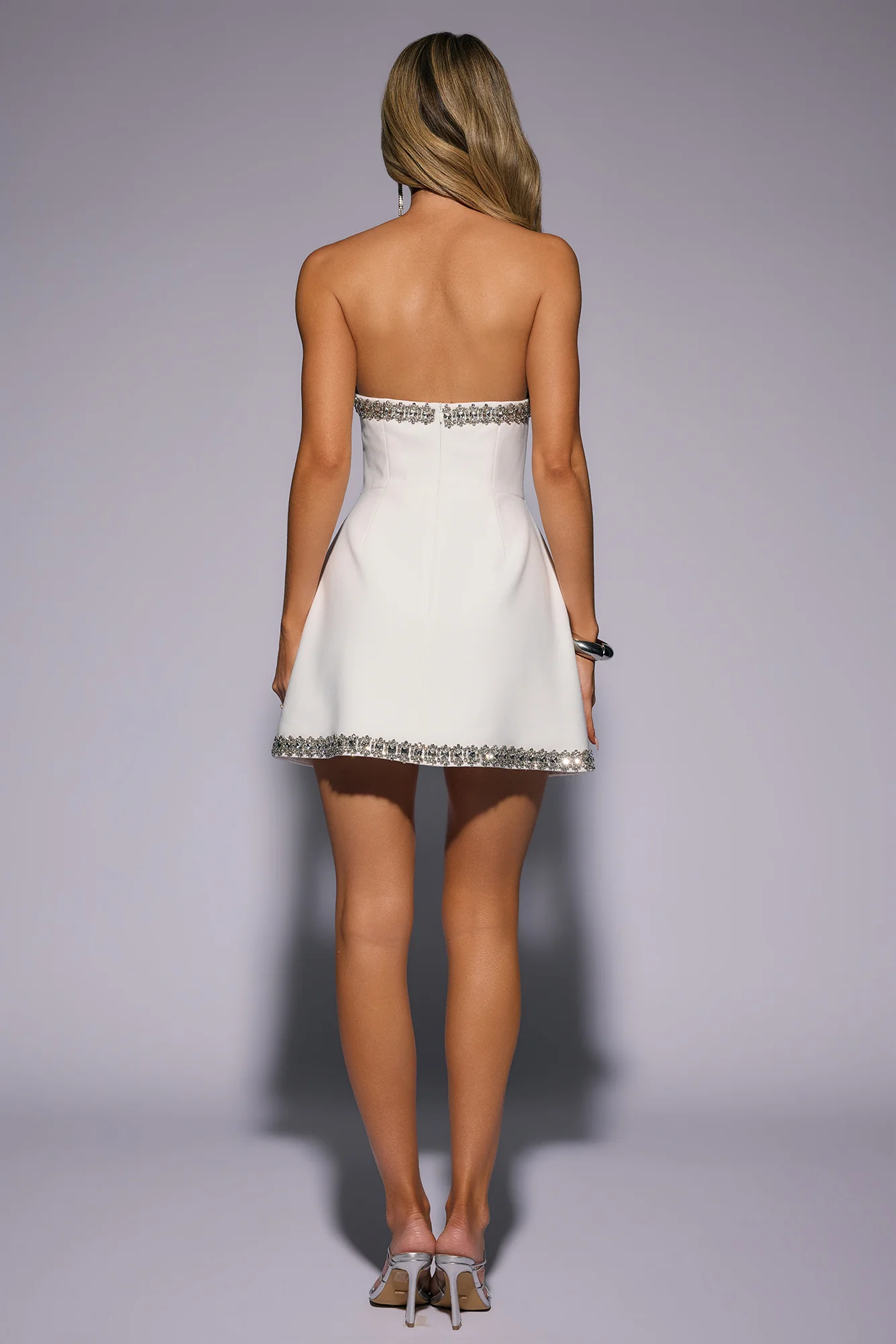 Well Dressed Tonight Embellished Strapless Mini Dress White - FASHION NOB