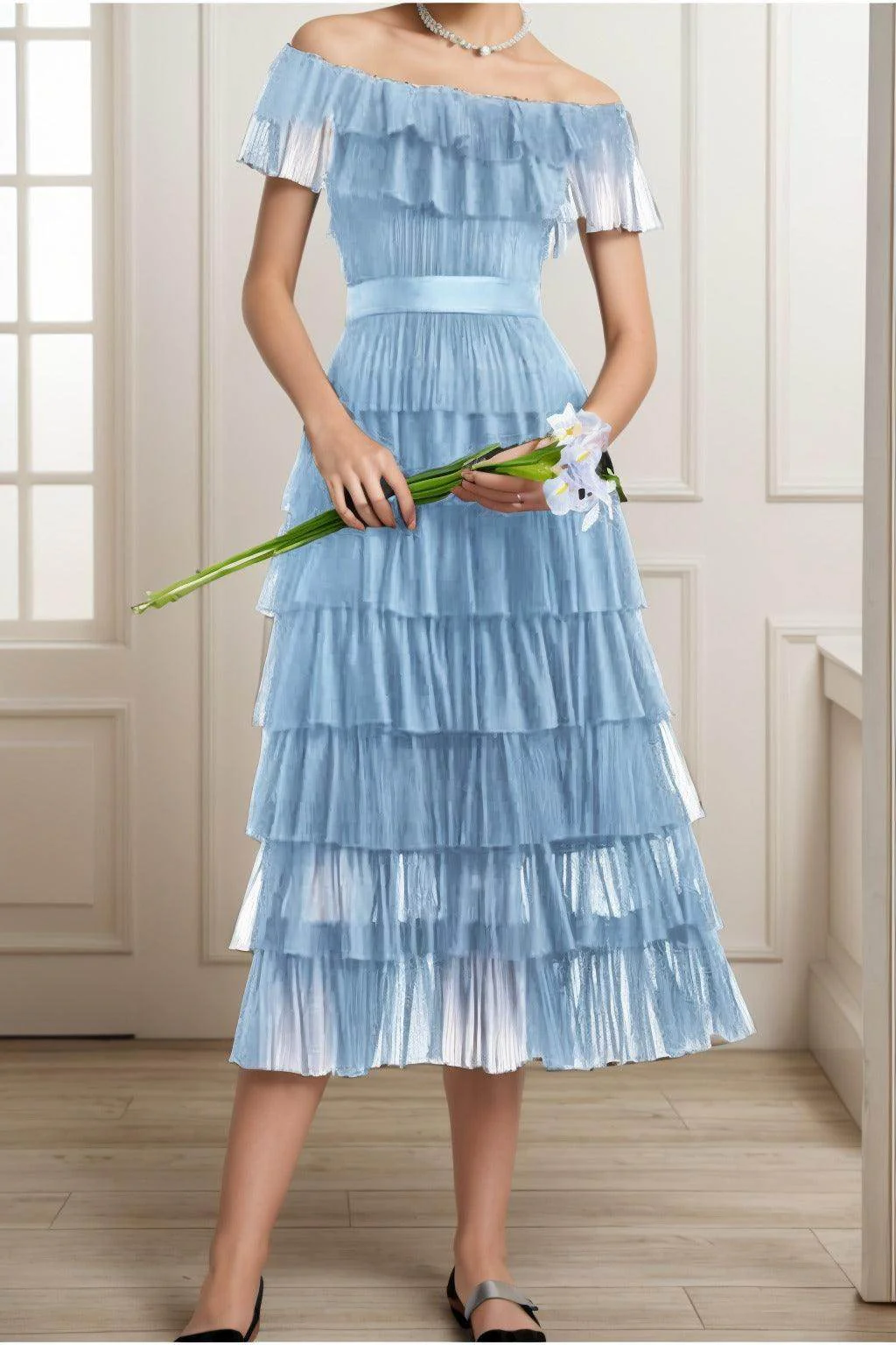 A-Line Tea Length Tulle Graduation Dresses CS0557
