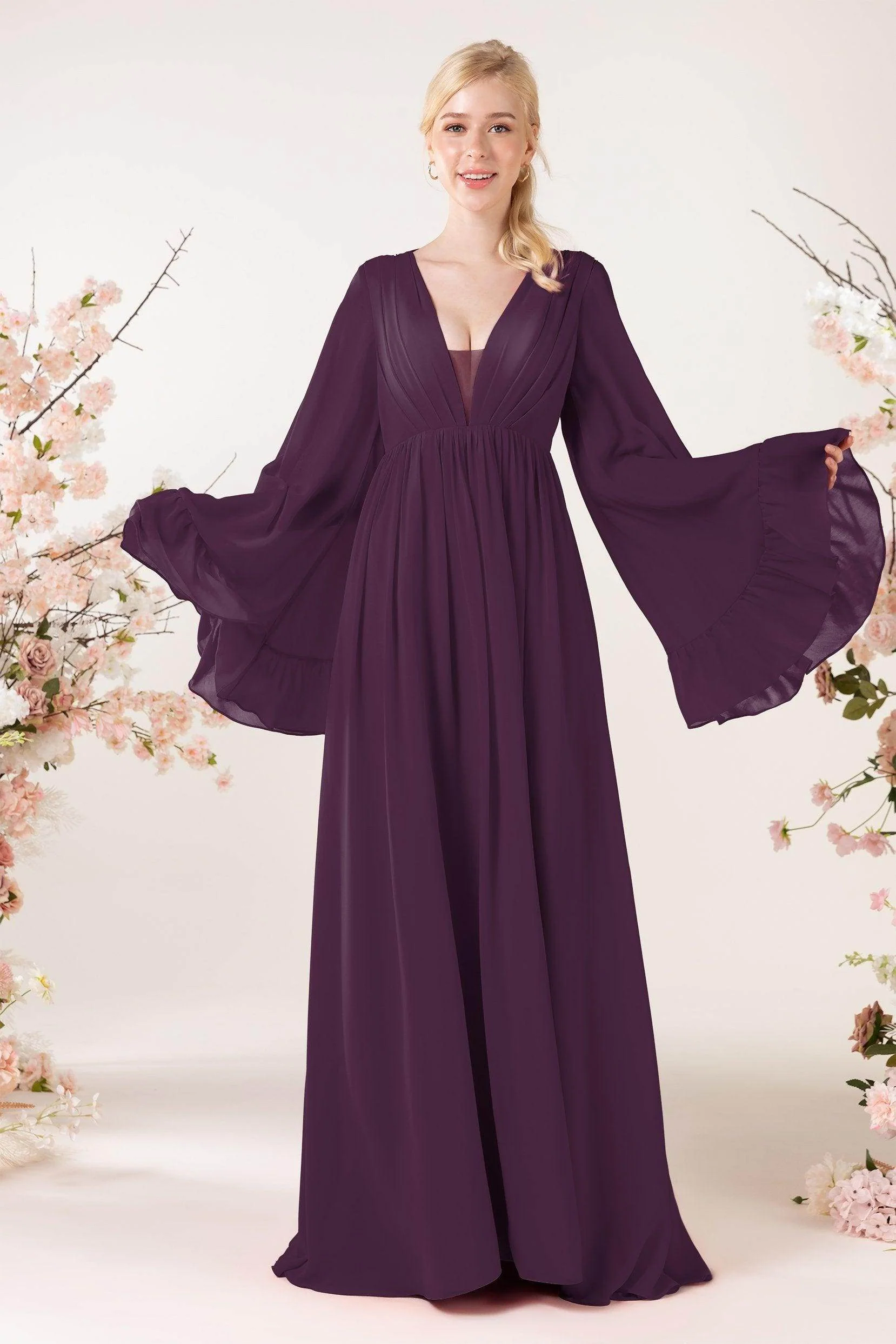 A-Line Sweep-Brush Train Chiffon Bridesmaid Dress CB0465