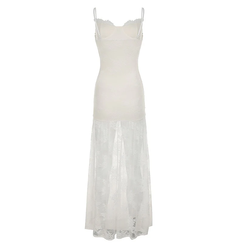 Ilyas Apricot Lace Flower Maxi Dress