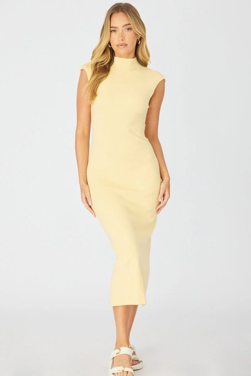Yellow Knit Dress Midi