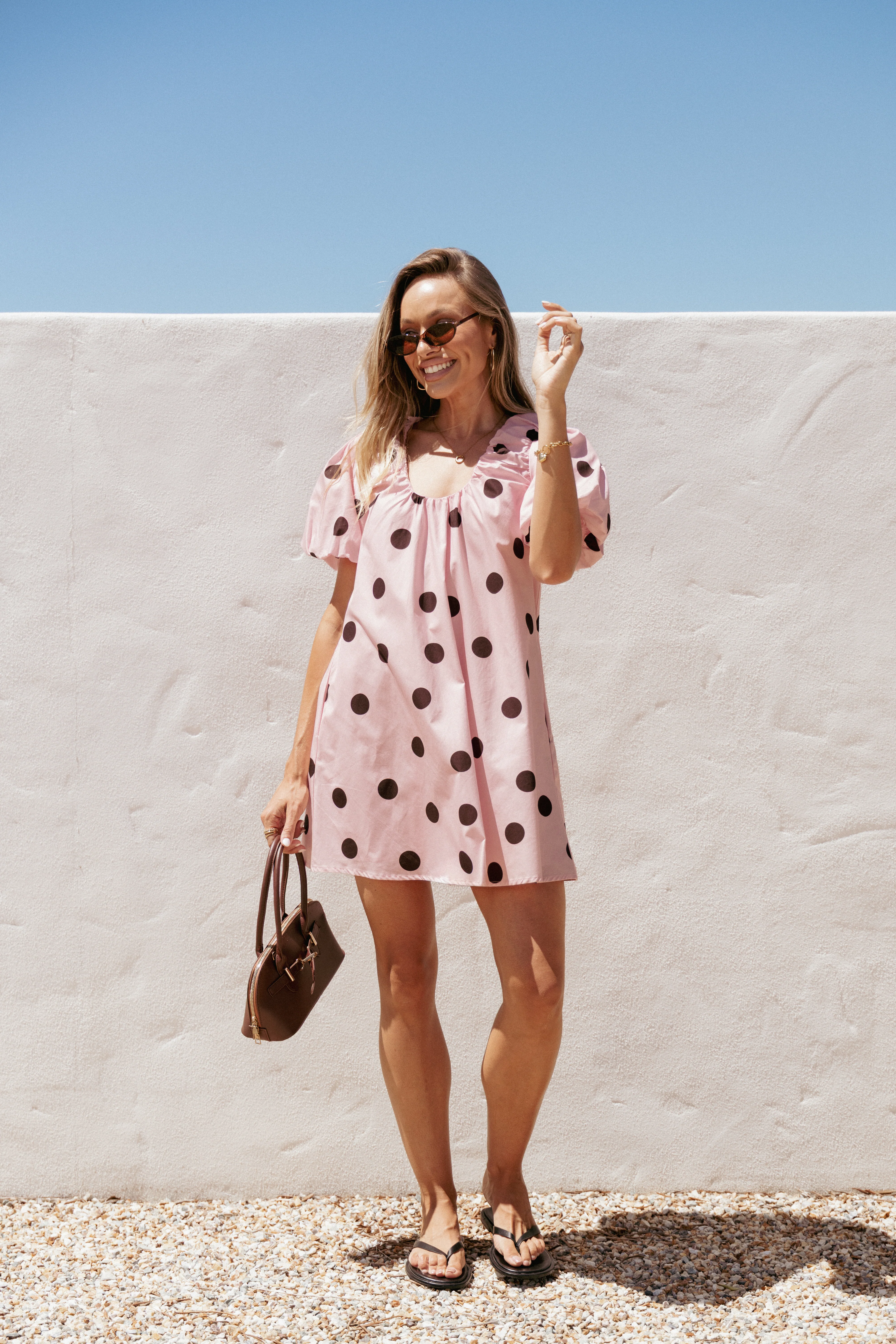 Bertine Mini Dress - Pink Polka Dot