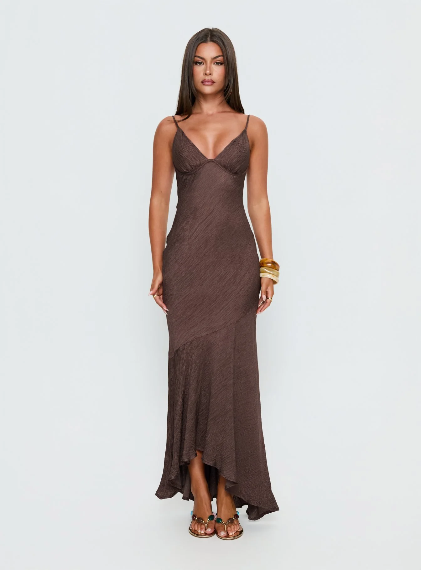 Makaia Balconette Maxi Dress Brown - luluinthesky