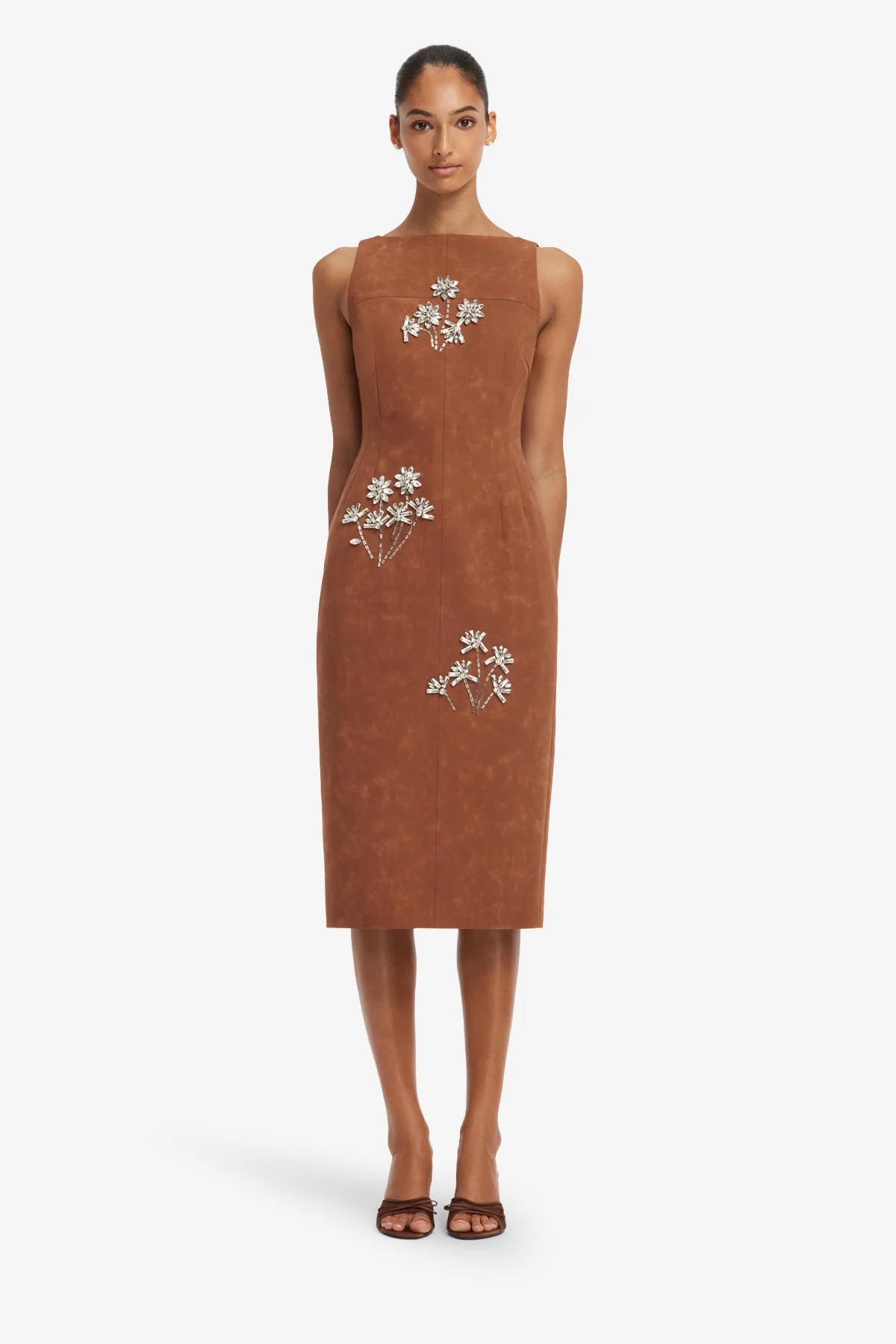 Eleanor Embellished Vegan Suede Midi Dress - Chestnut