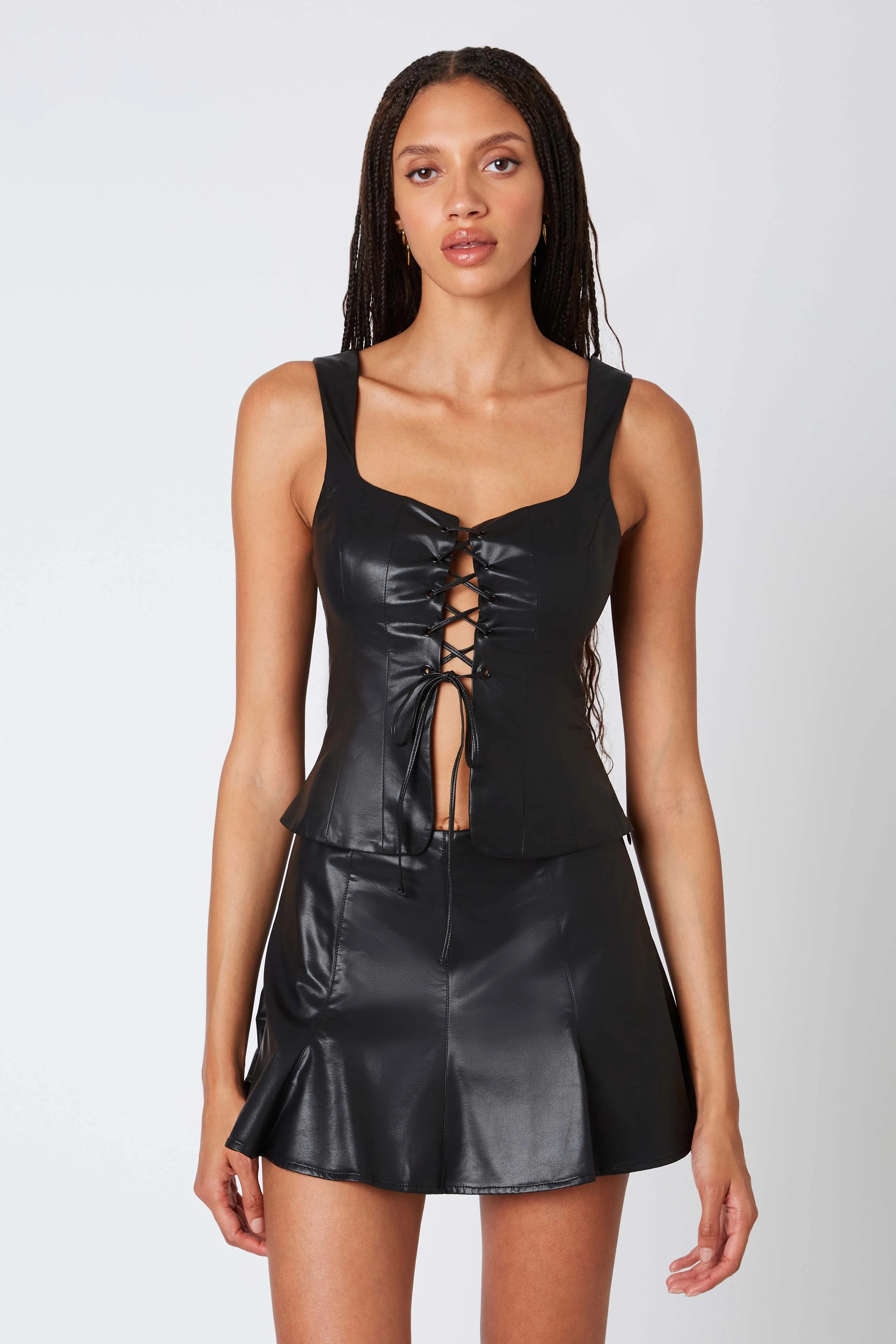 Faux Leather Pleated Mini Skort