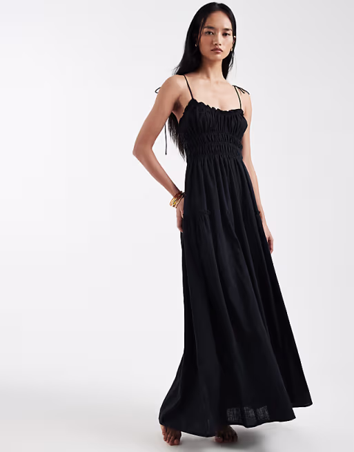 Faith shirred beach maxi sundress in black