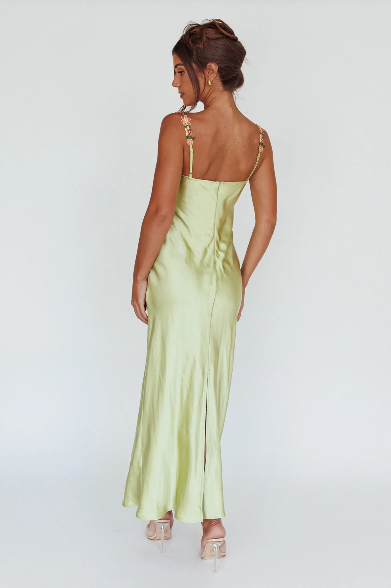 Rose Garden Floral Applique Midi Dress Lime