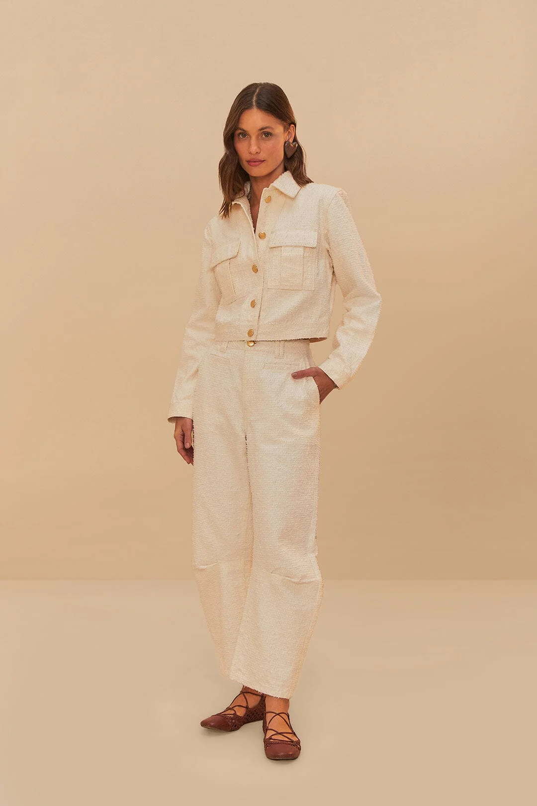 Off-White Twill Laser Crop Jacket