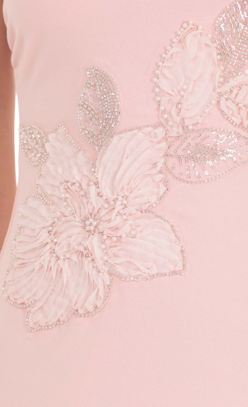 Beaded Floral Mini Dress in Pink - FASHION NOB