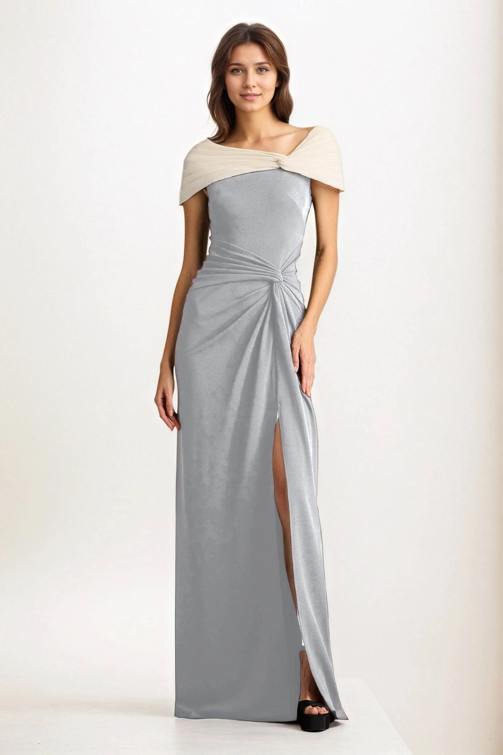 Sheath-Column Maxi Chiffon Wedding Guest Dress CG0279