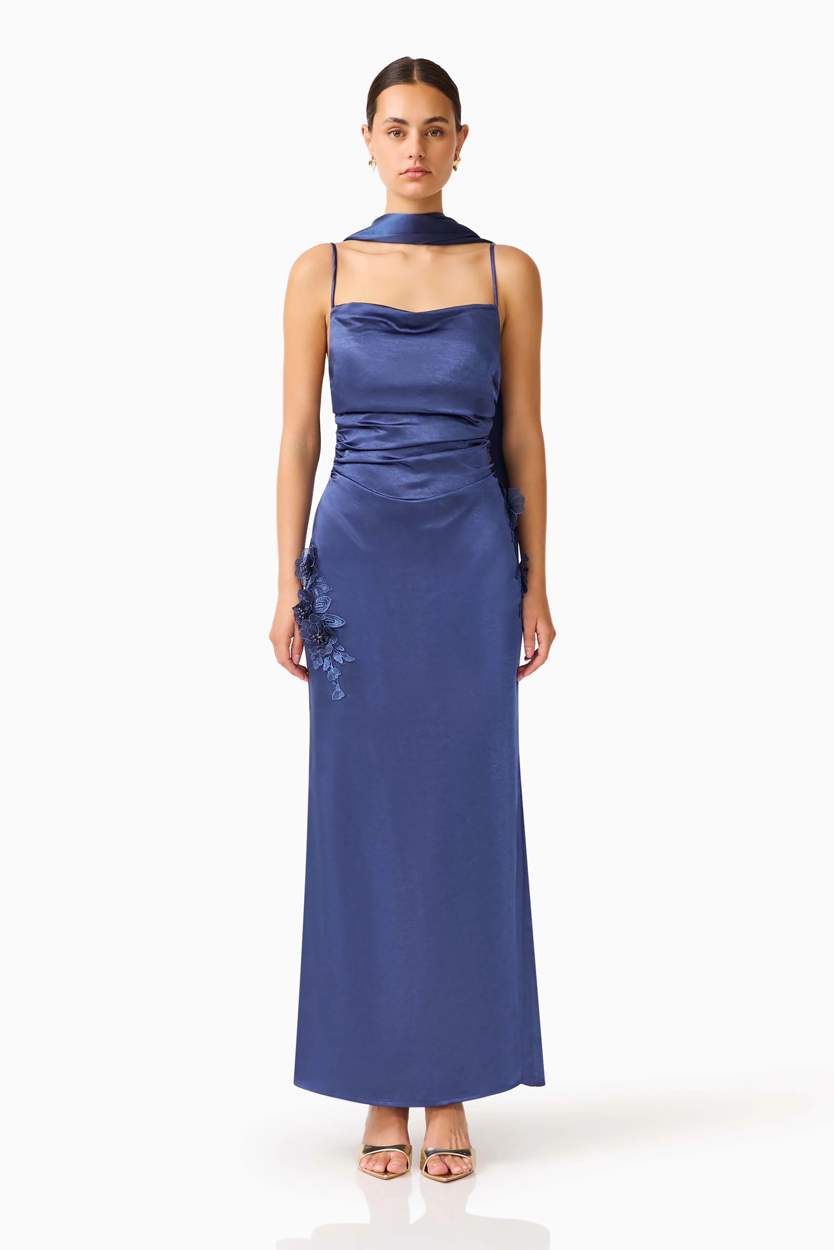 Florea Scarf Gown in Navy