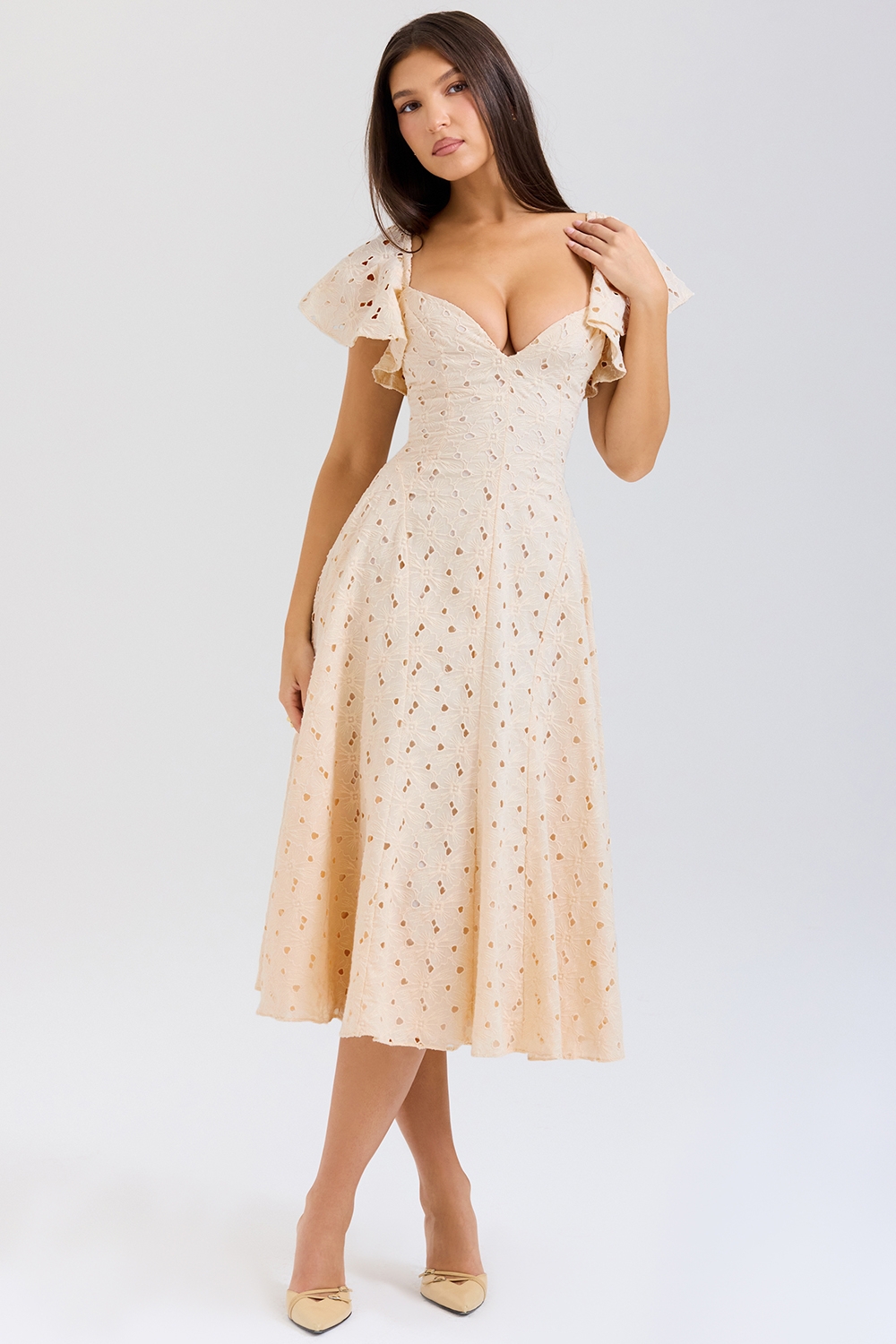 Cream Tea Broderie Anglais Midi Dress