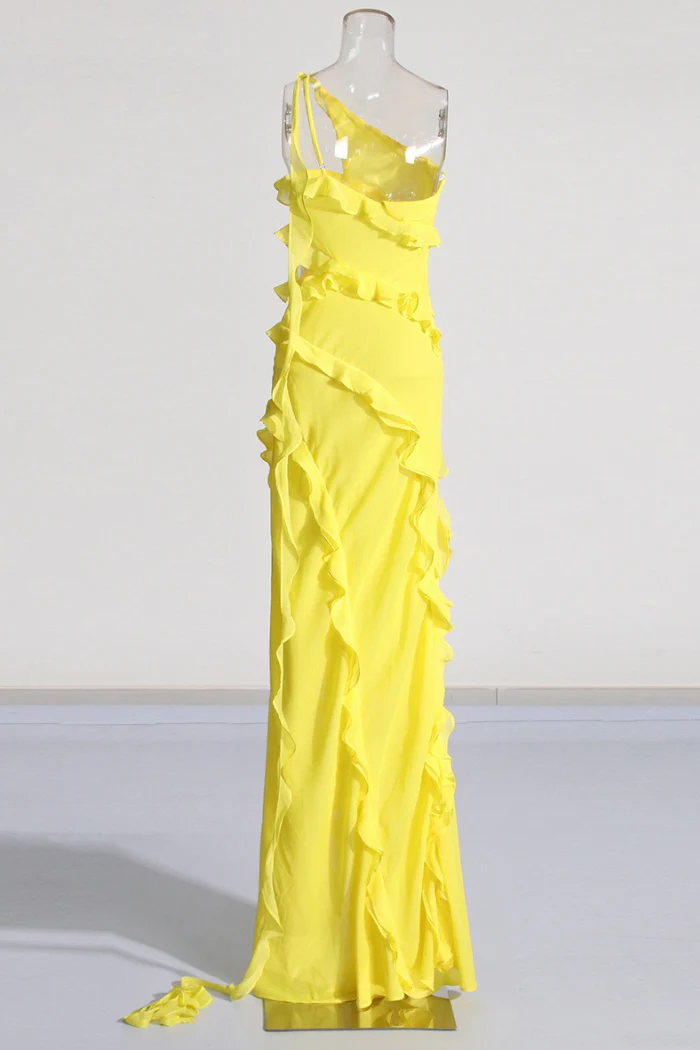Nyssa Sleeveless Wood Ear Pleated Chiffon Maxi Dress