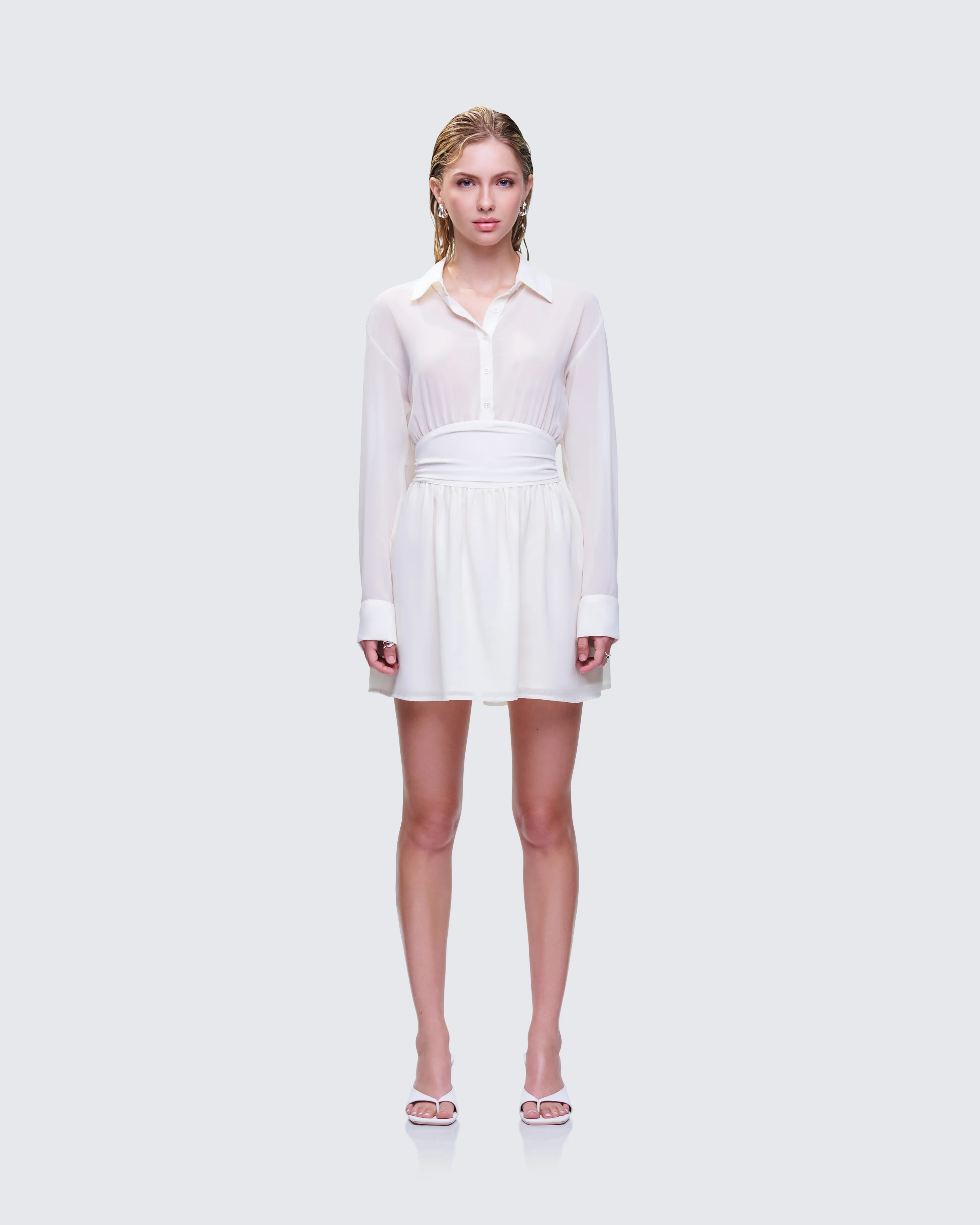 Amara Ivory Mini Shirt Dress