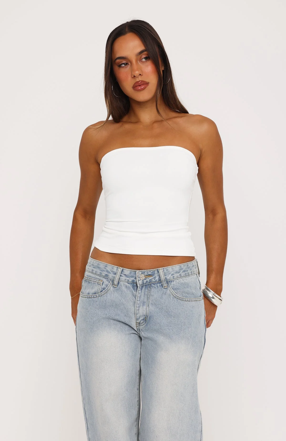Tiny Drama Strapless Top White