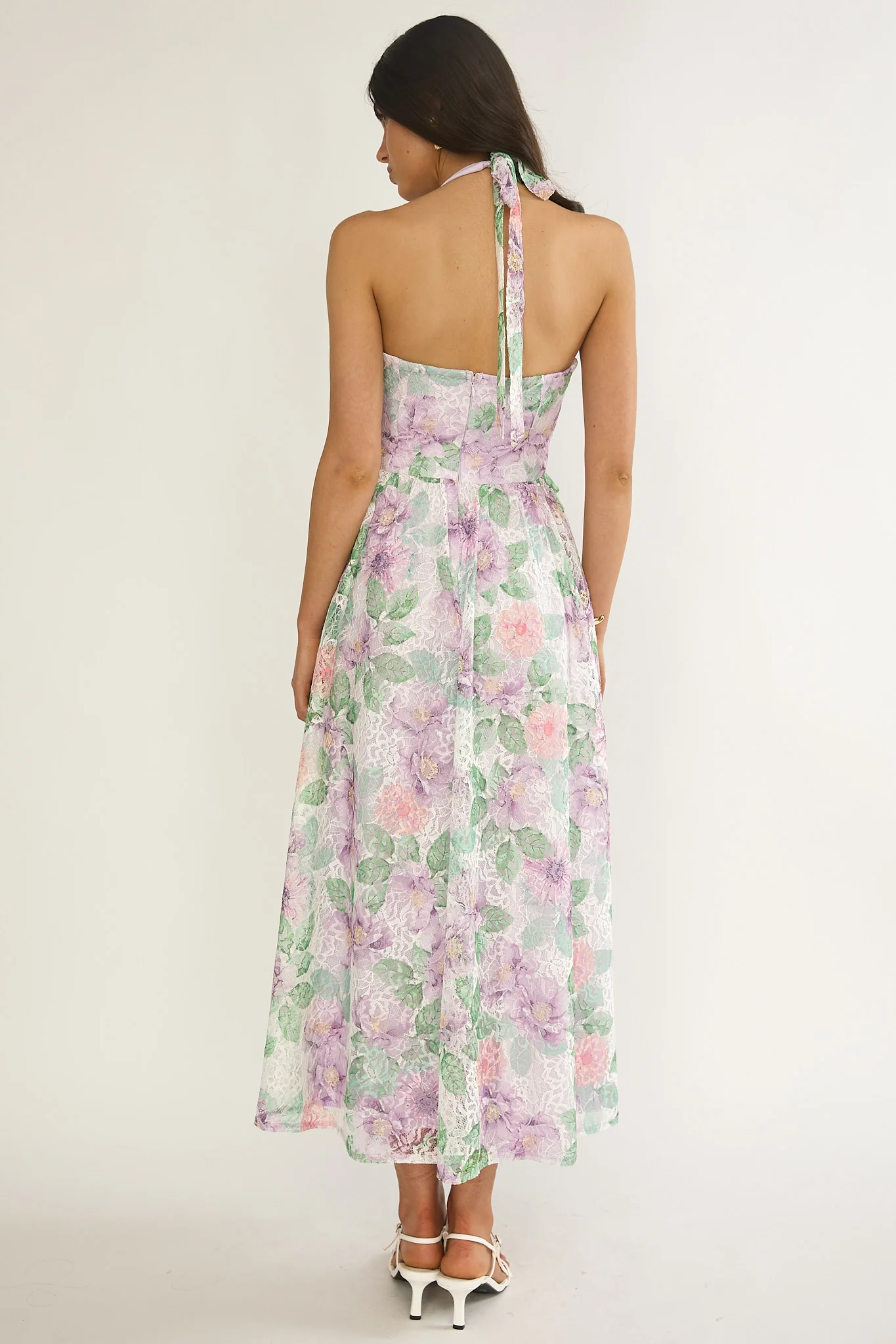 Florent Sweetheart Halterneck Maxi Dress Lace Lilac