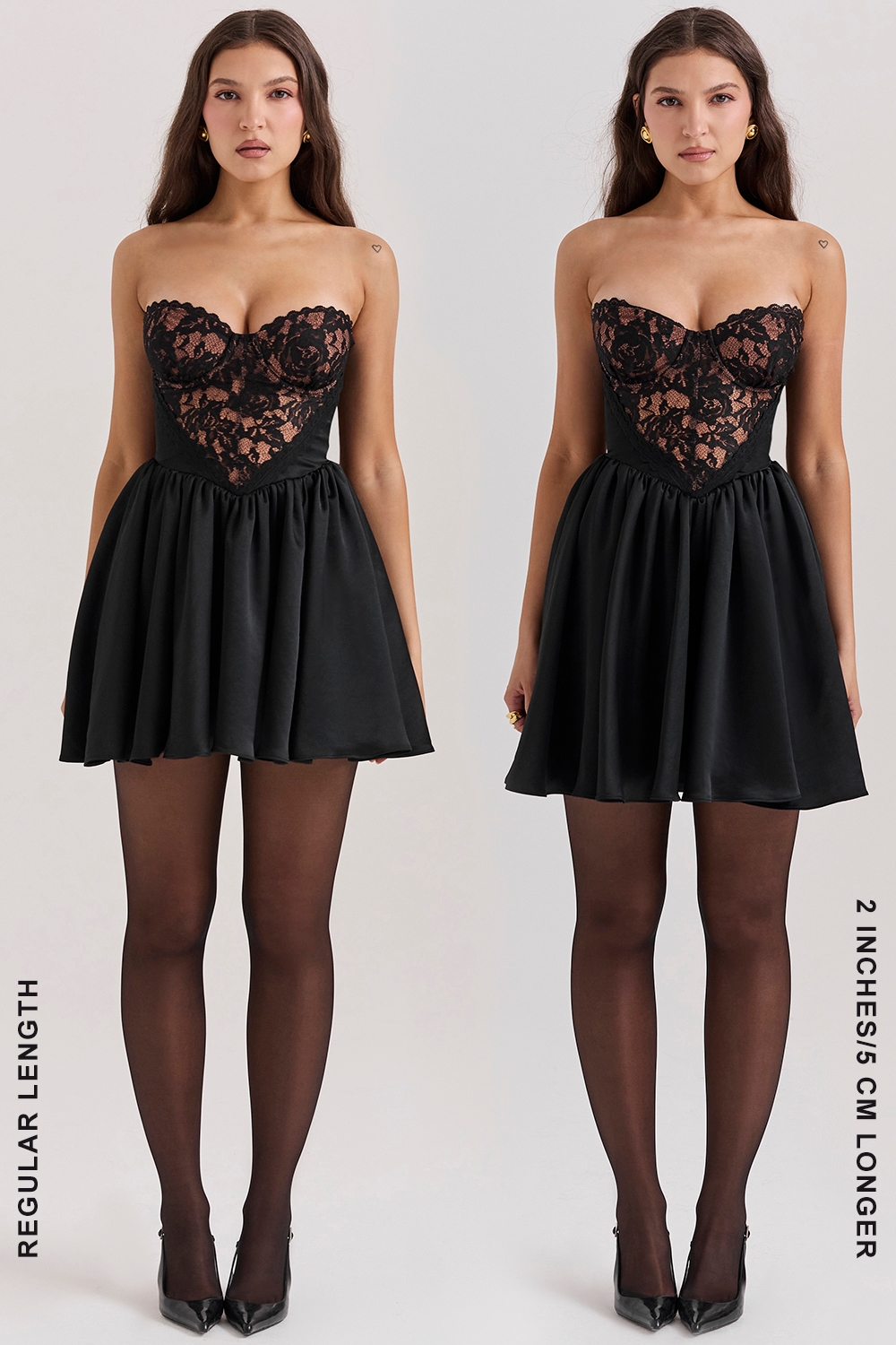 Black Lace And Satin Strapless Mini Dress