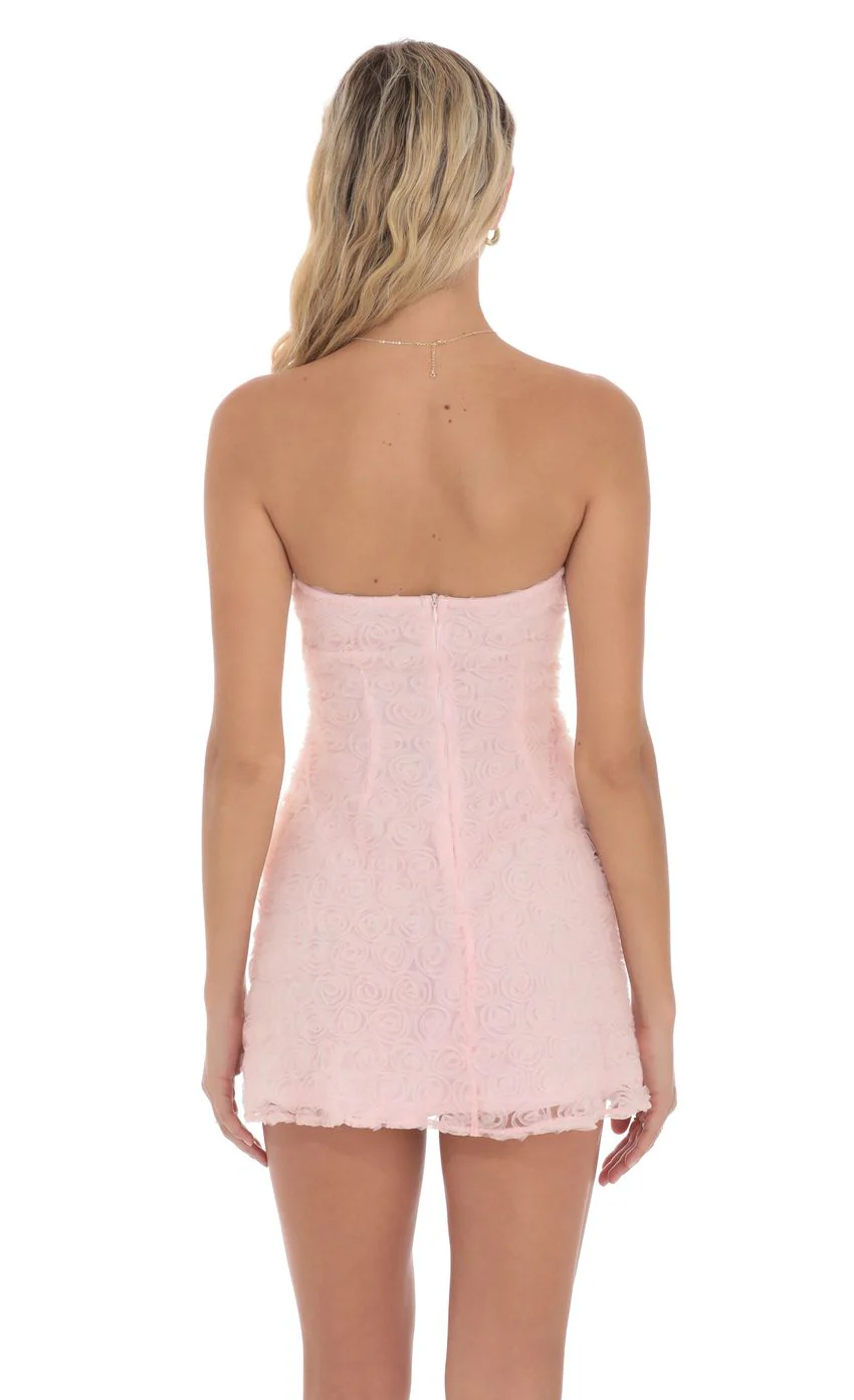 Rosette Strapless Dress in Pastel Pink - luluinthesky