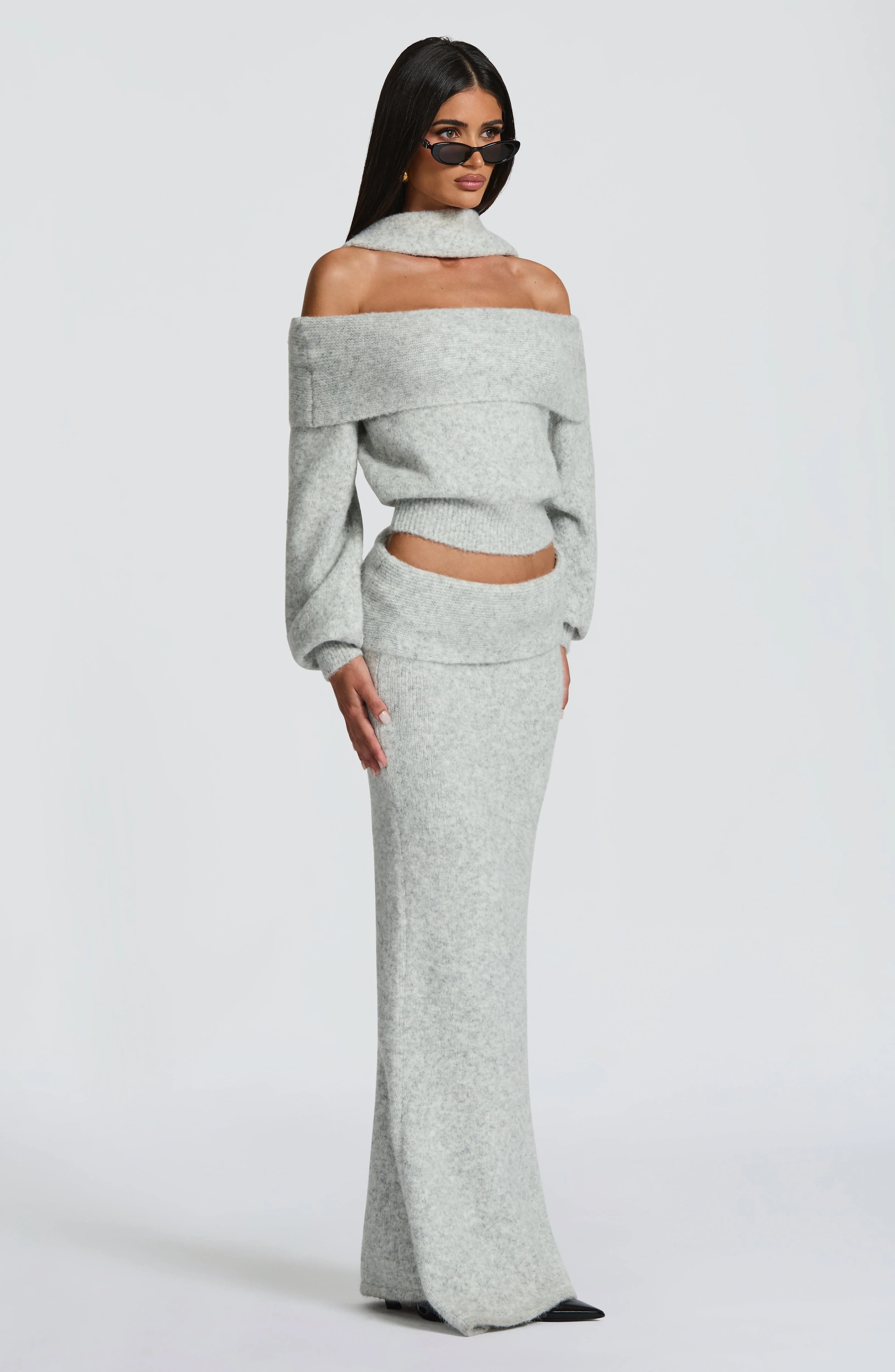 Andie Maxi Skirt - Light Grey Marl