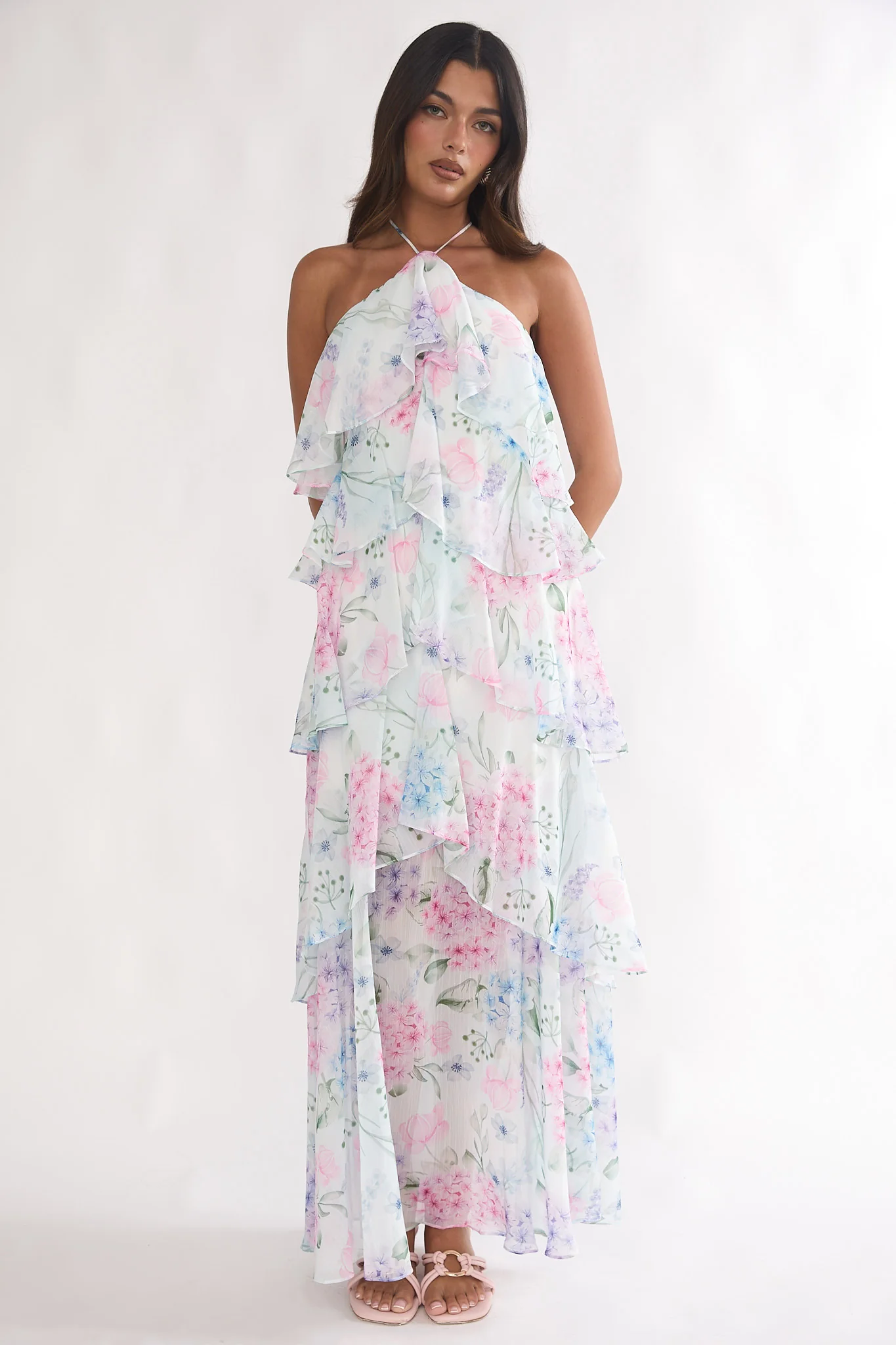 Darylyn Tiered Ruffle Maxi Dress Hydrangea Blue