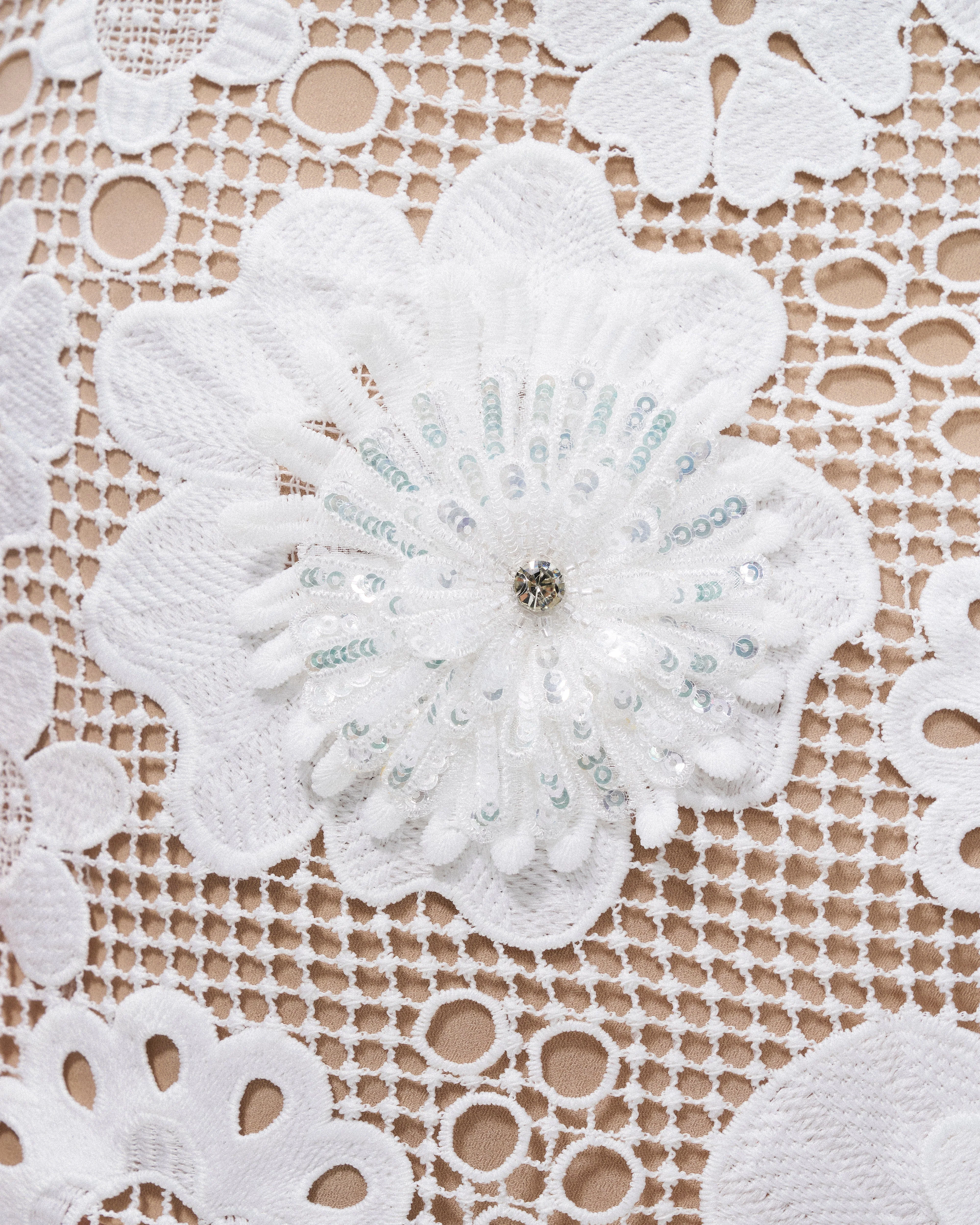 Leander Embroidered Lace Mini Dress - White - FASHION NOB