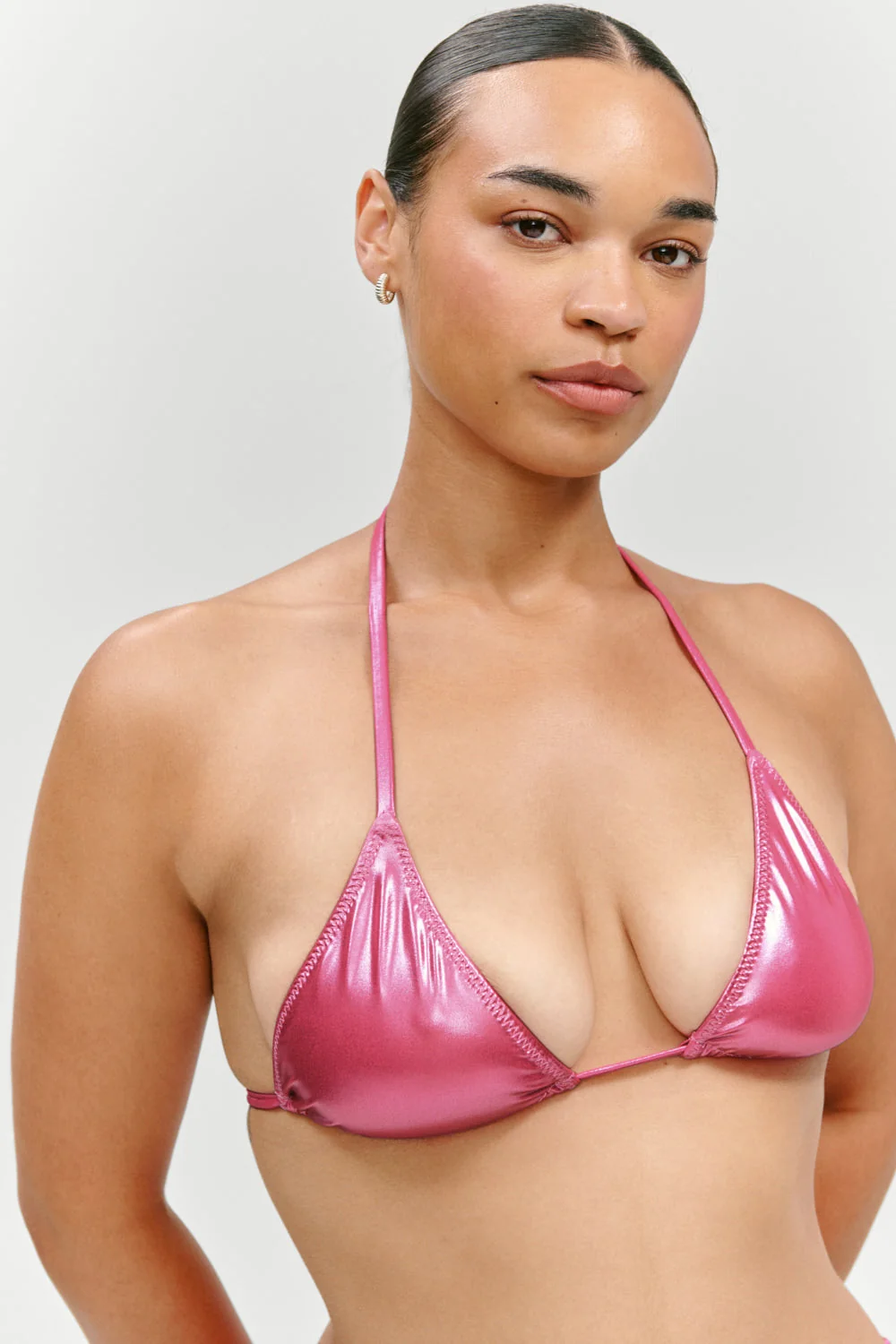X Khy Nick Metallic Triangle Bikini Top - Pink Chrome