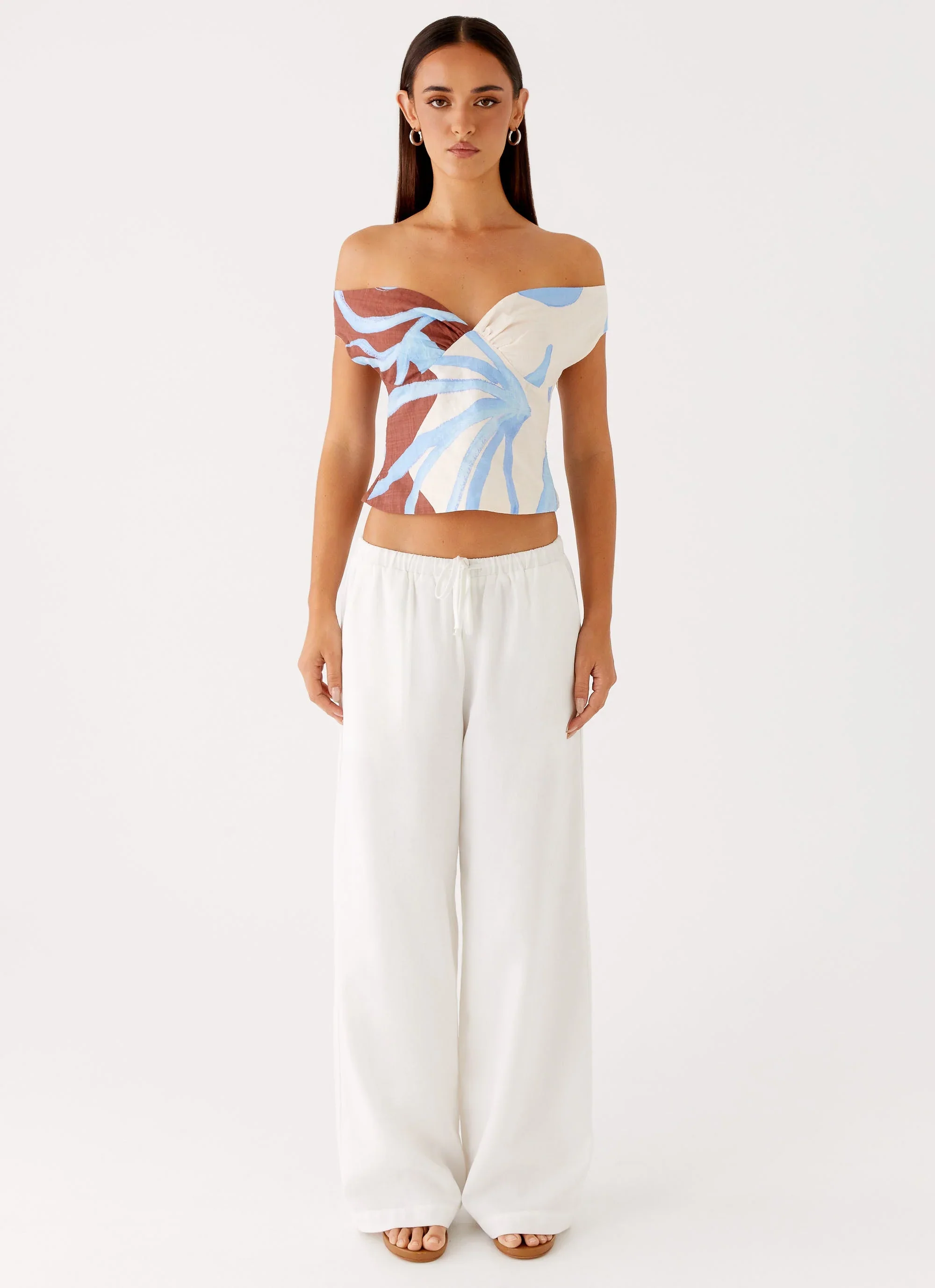 Ozella Off Shoulder Top - Bloom Wave Print