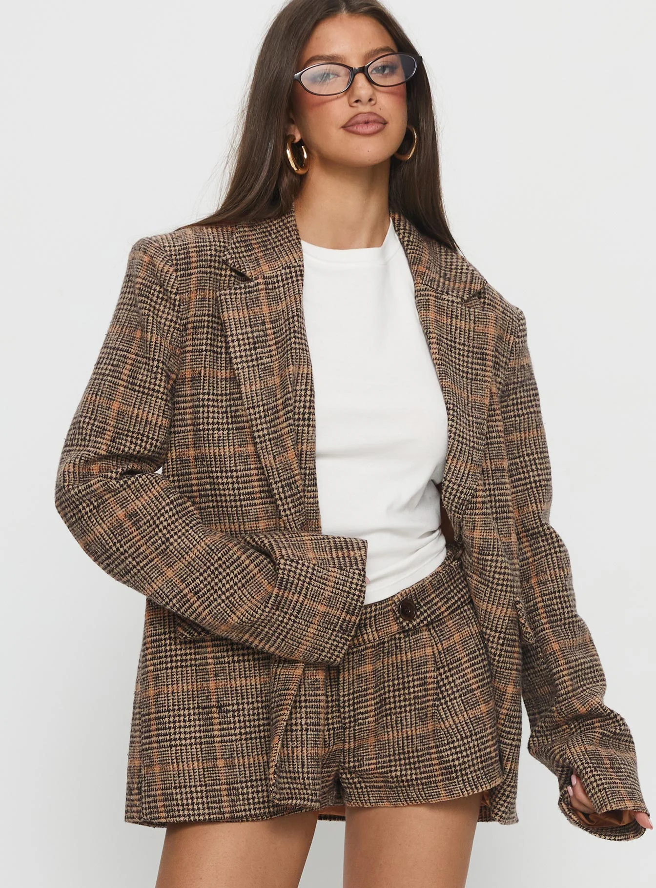 Ayvanna Oversized Blazer Brown Plaid