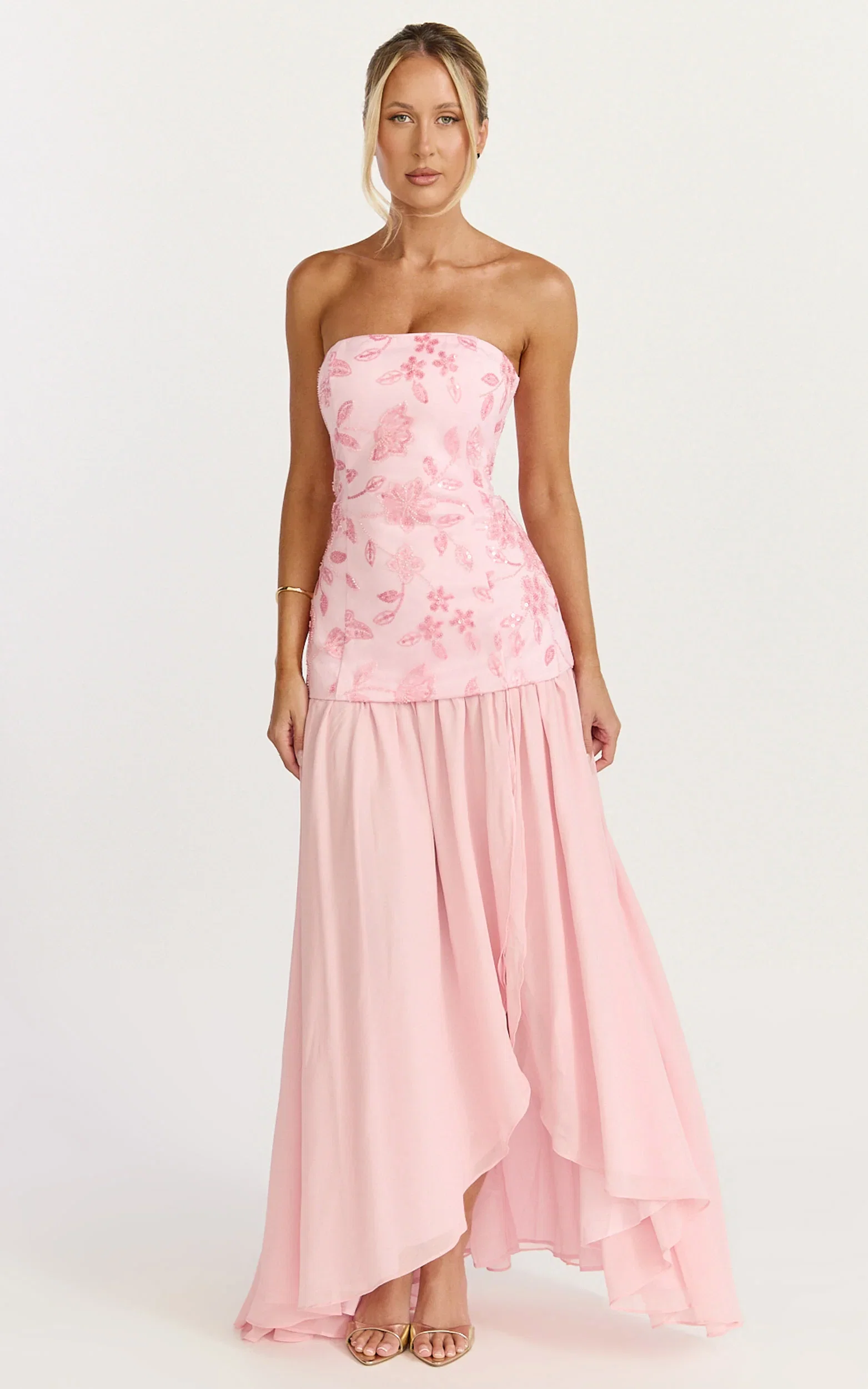 Electra Maxi Dress - Strapless Sequin Embellished  Dress in Soft Pink