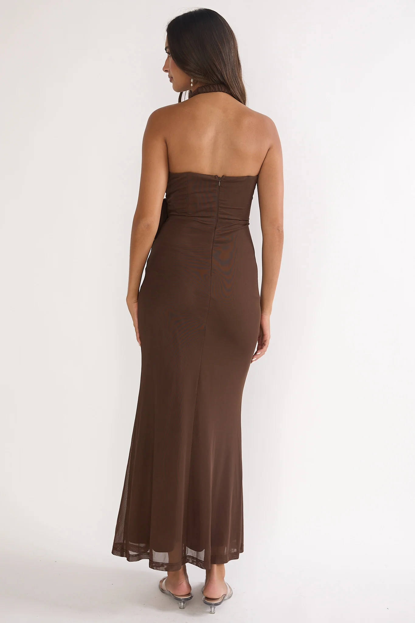 Halo Moon Wrap Front Halter Maxi Dress Chocolate
