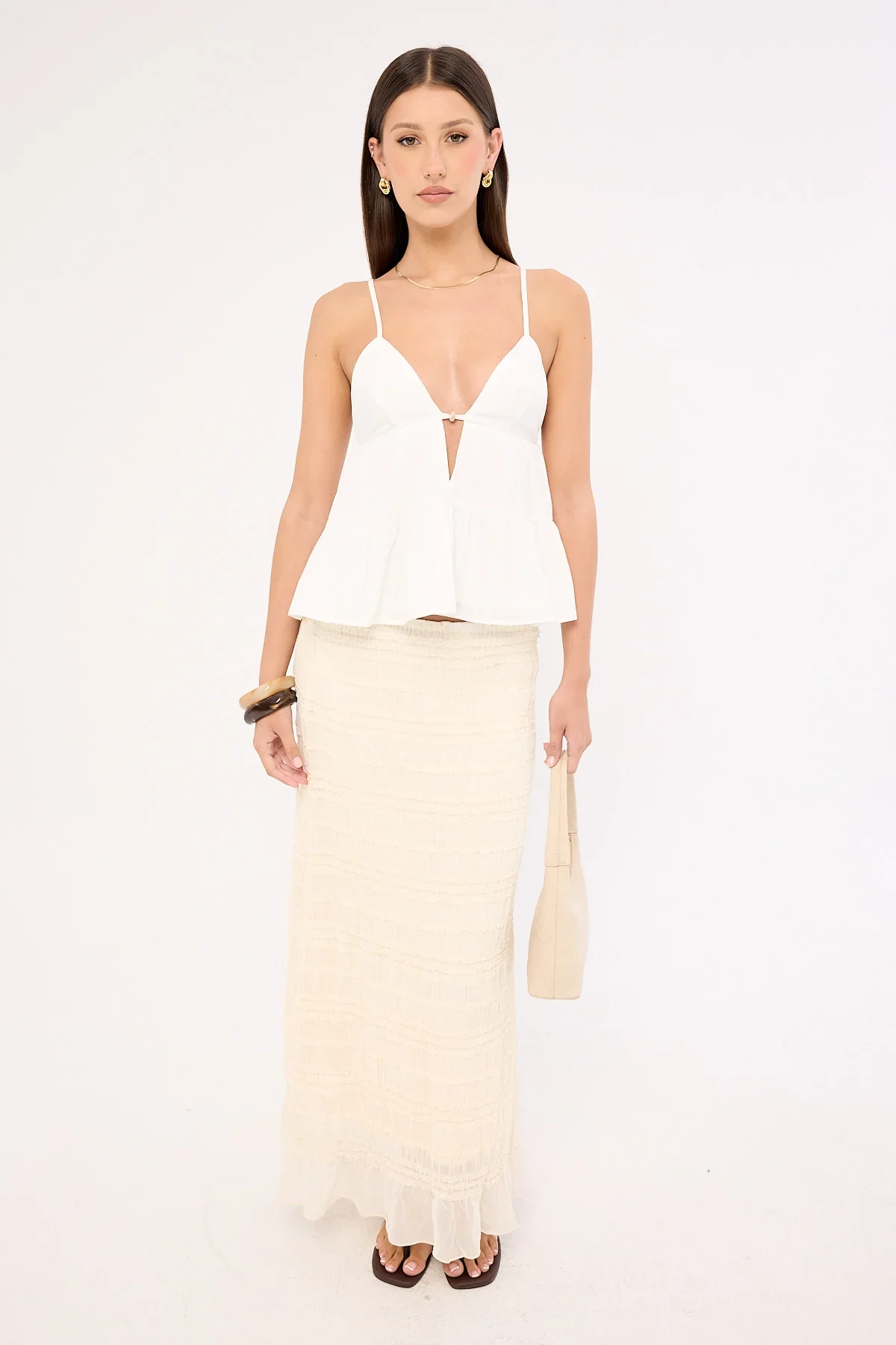 Sndys The Label Fallen Peplum Top White