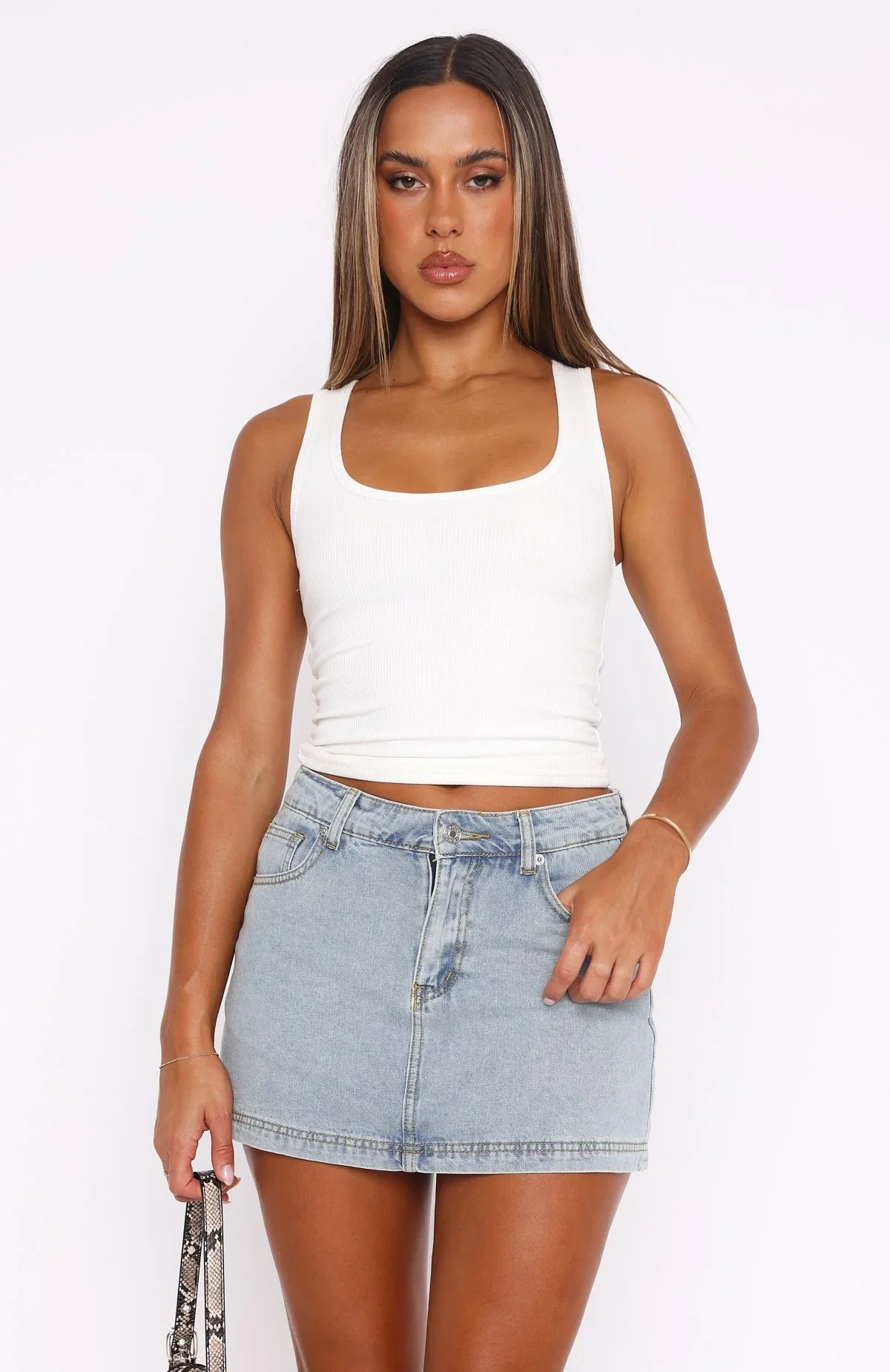 Don't Leave Me Denim Skort Light Blue Wash