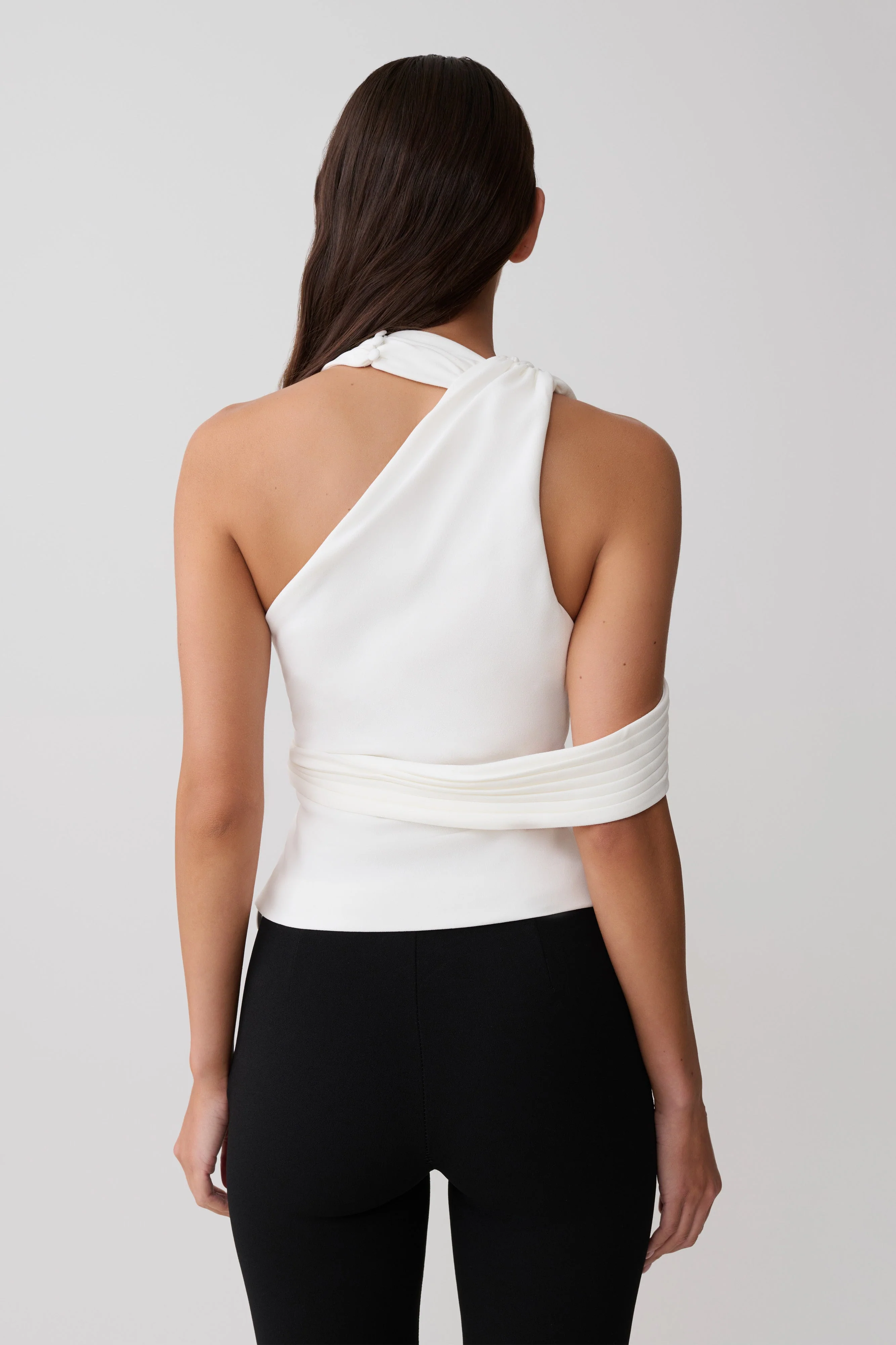 Sable Crossover Crepe Halter Top - White
