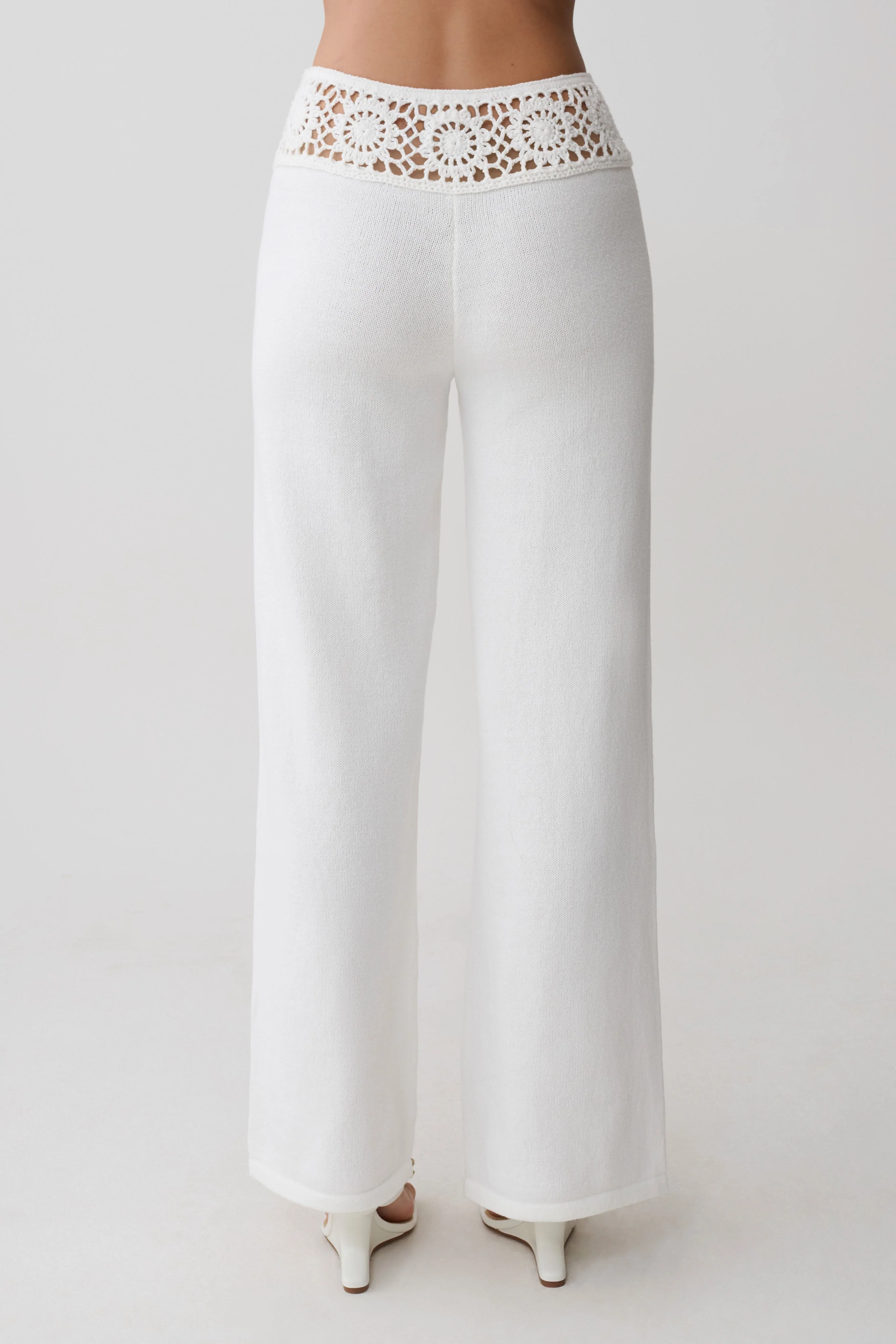 Miley Crochet Waistband Straight Leg Pant - Ivory
