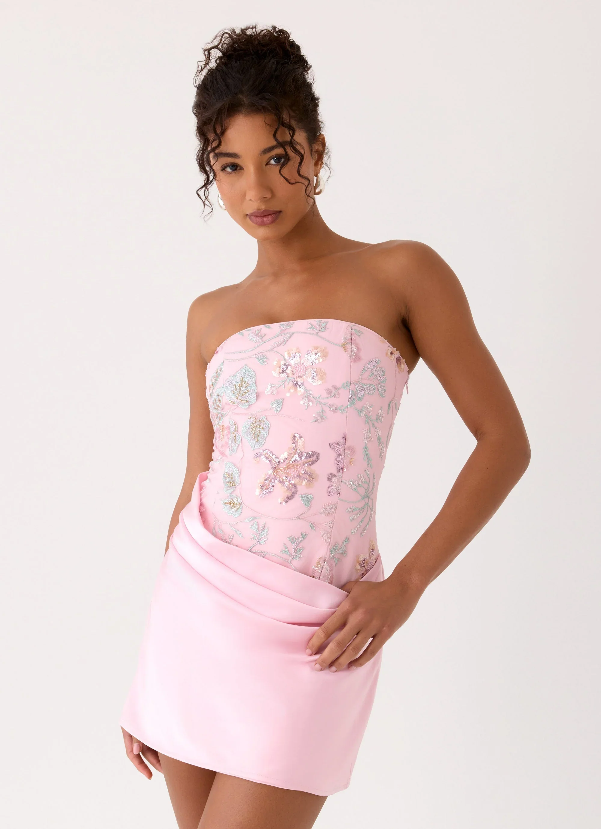 Angelique Beaded Mini Dress - Pink Everbloom - luluinthesky