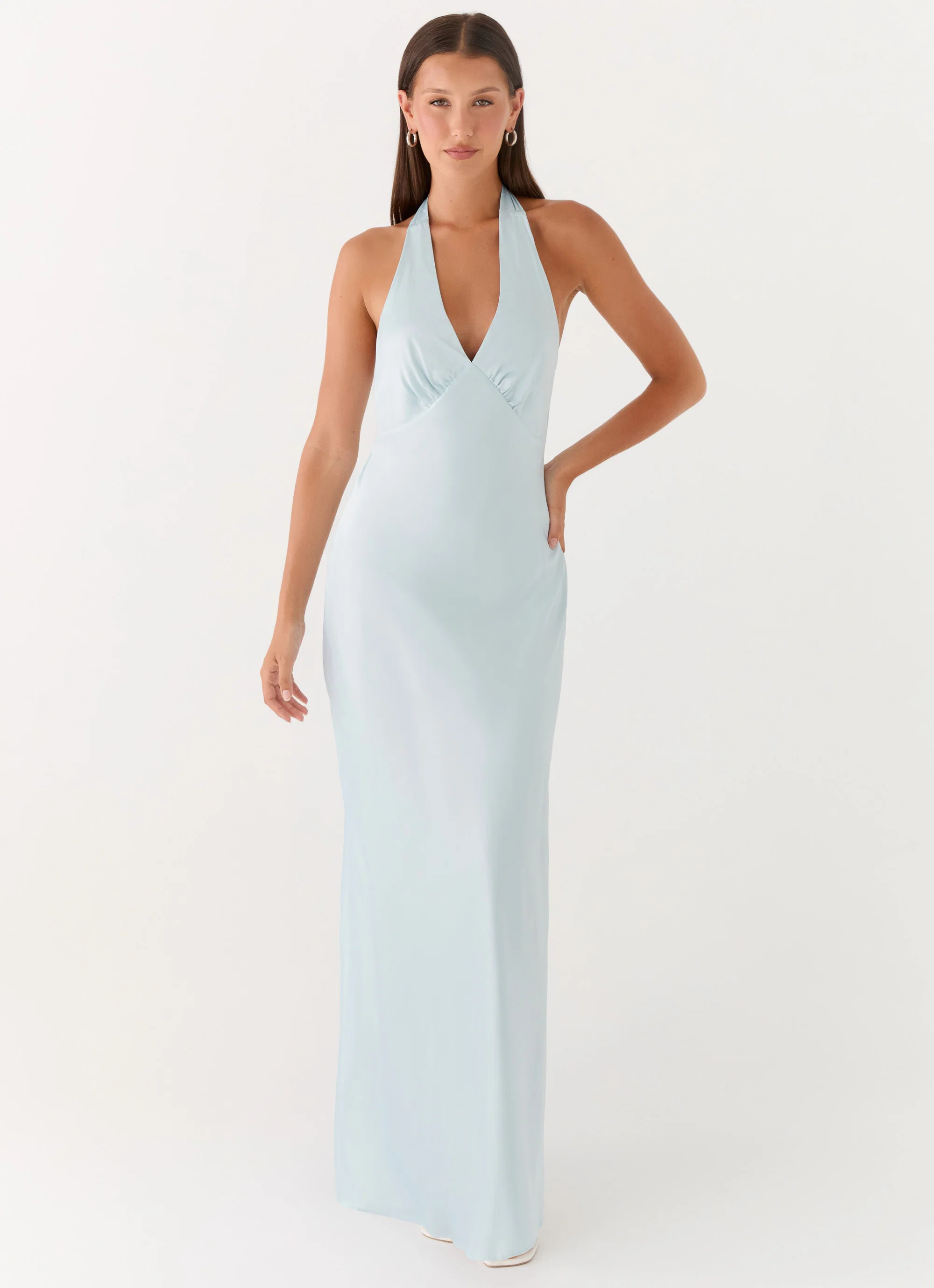 Heavy Hearted Satin Maxi Dress - Ice Blue