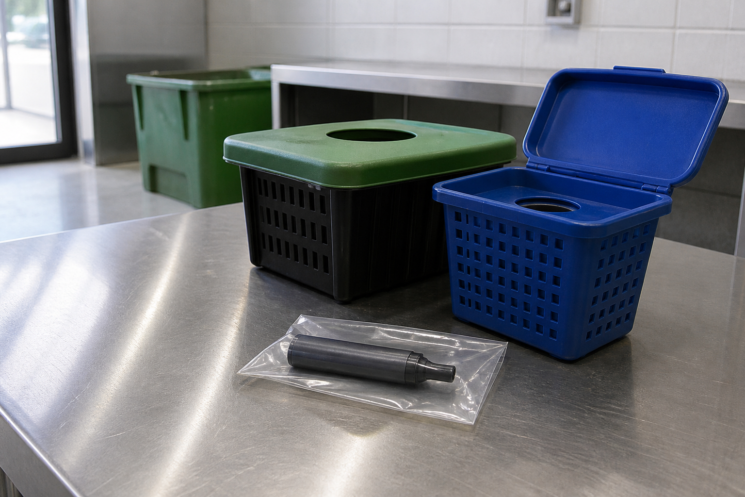 An intact used vape sealed for transport beside a household hazardous waste collection symbol
