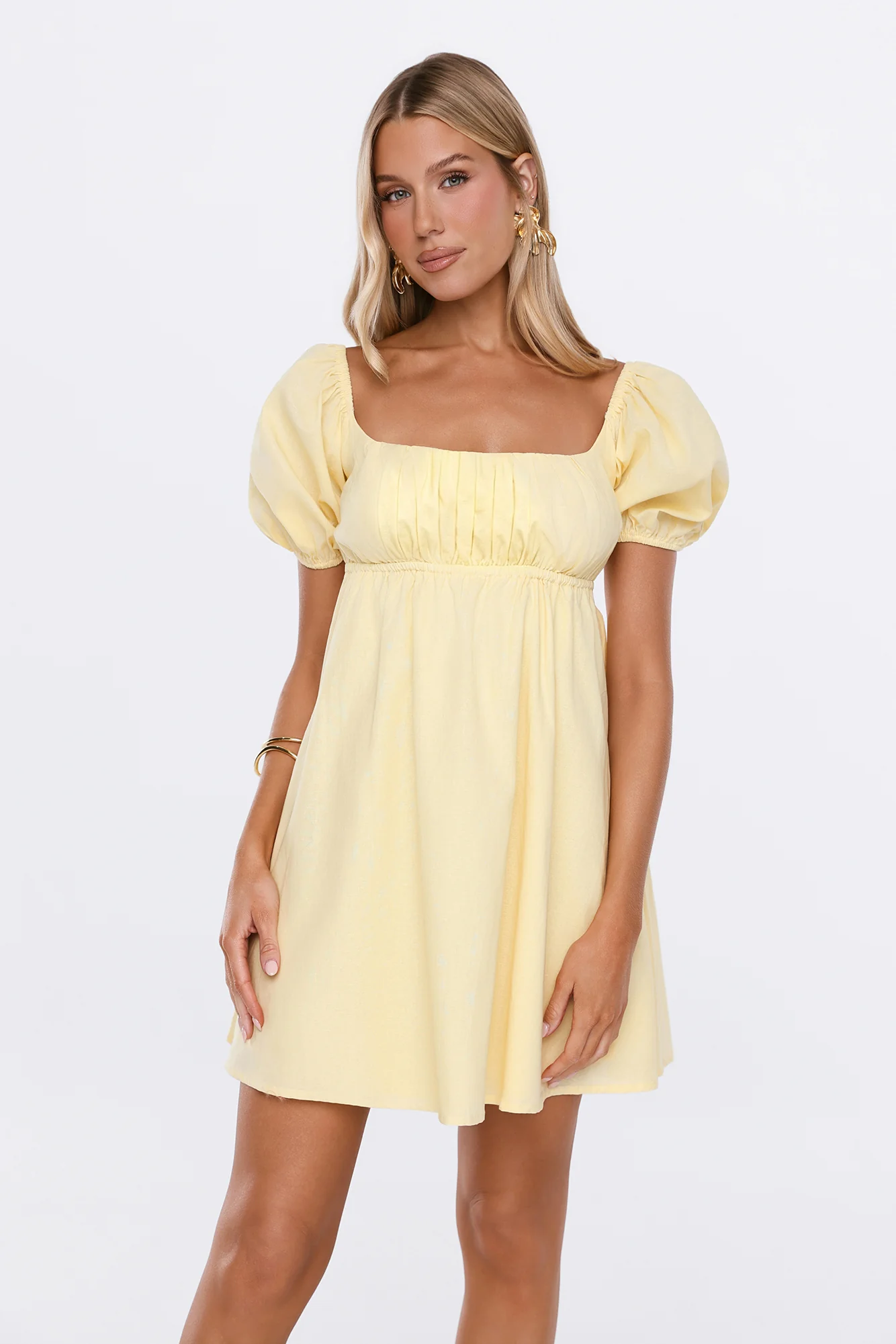 Sun Kissed Style Linen Blend Mini Dress Yellow - FASHION NOB