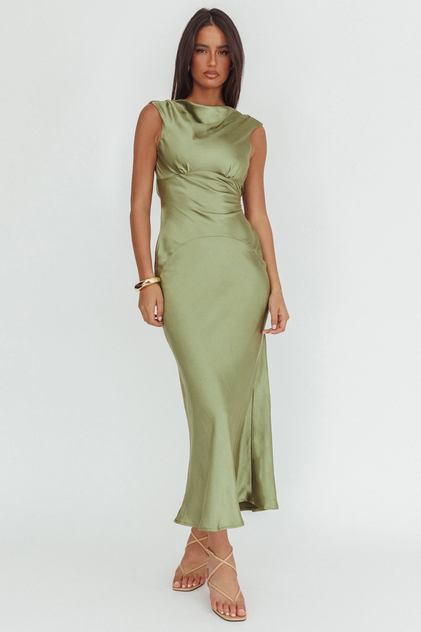 Cheers To You Cowl Back Maxi Dress Olive
