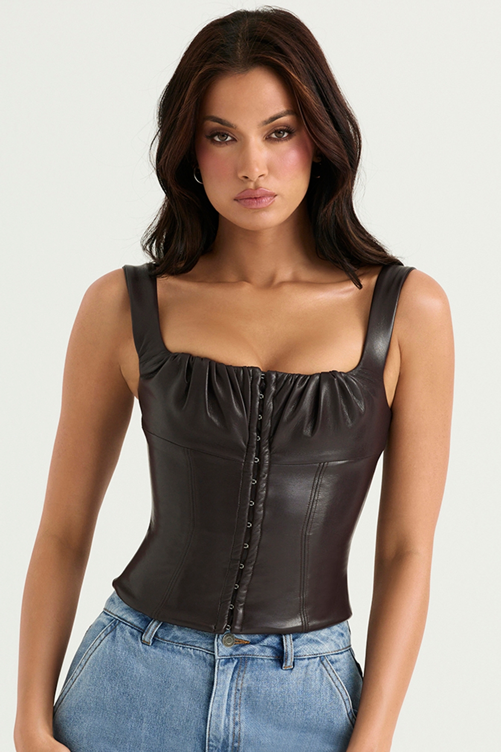 bitter chocolate vegan leather corset
