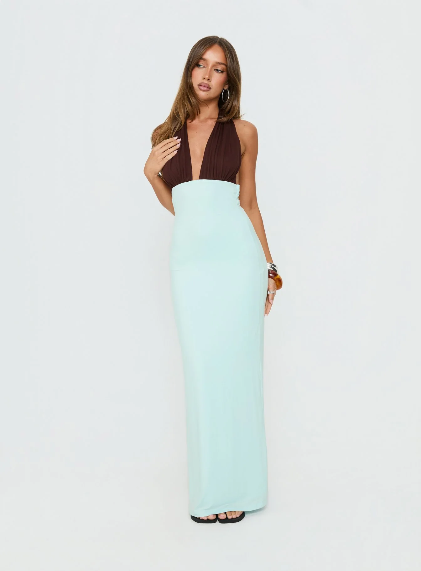Dulzura Halter Maxi Dress Blue / Brown