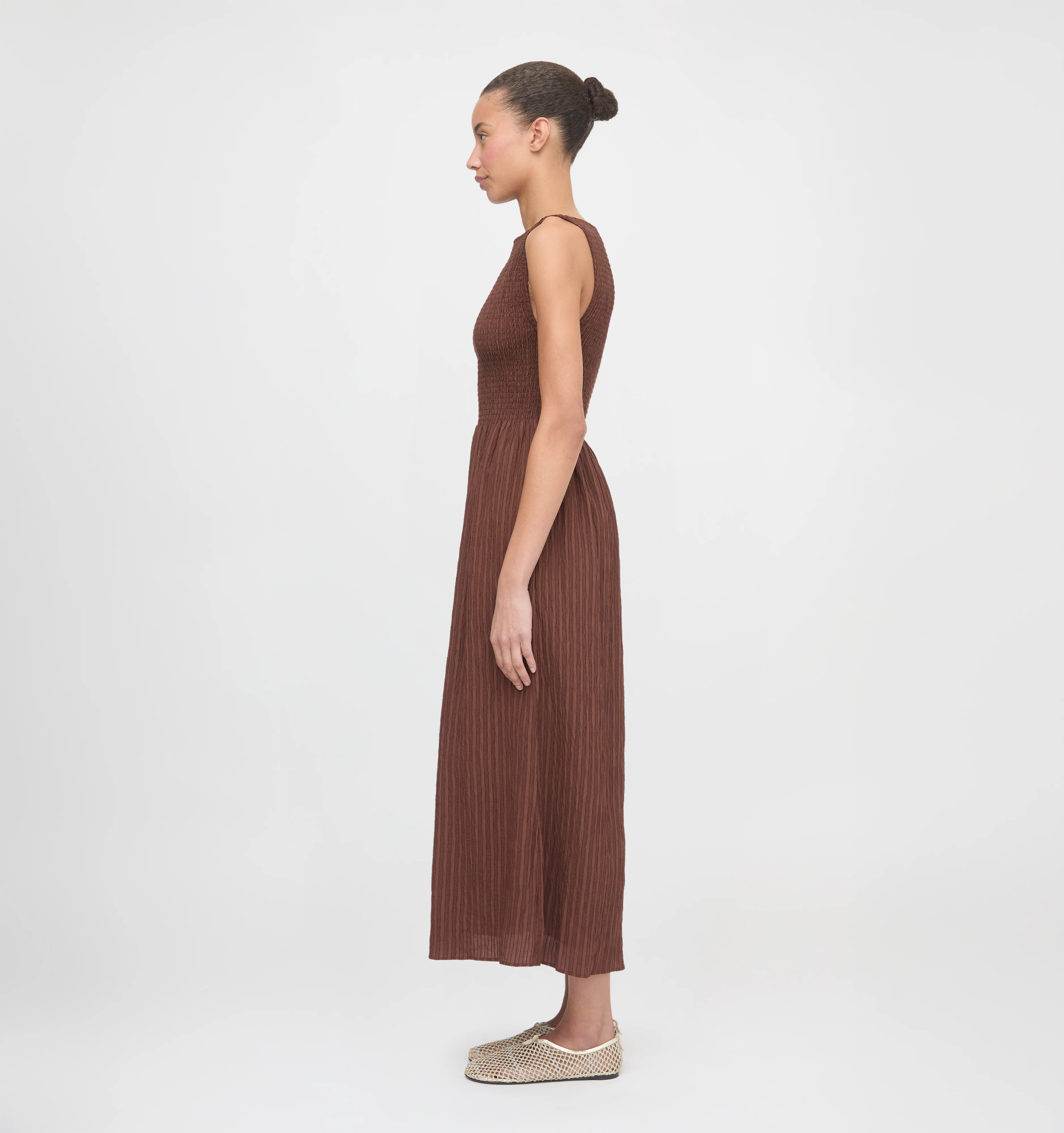 The Cosima Nap Dress - Chocolate Tonal Seersucker