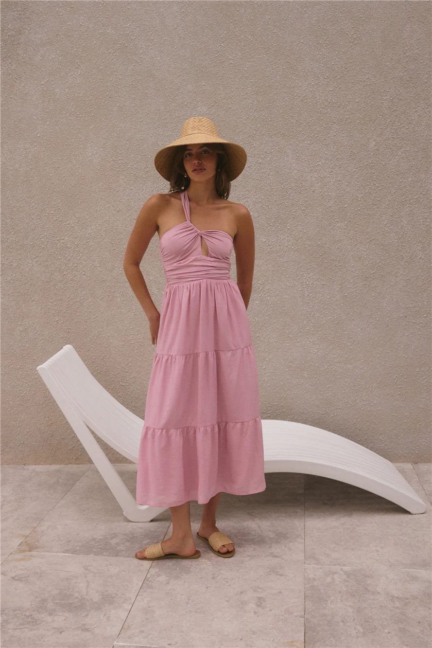 Pure Satisfaction One Shoulder Maxi Dress Pink
