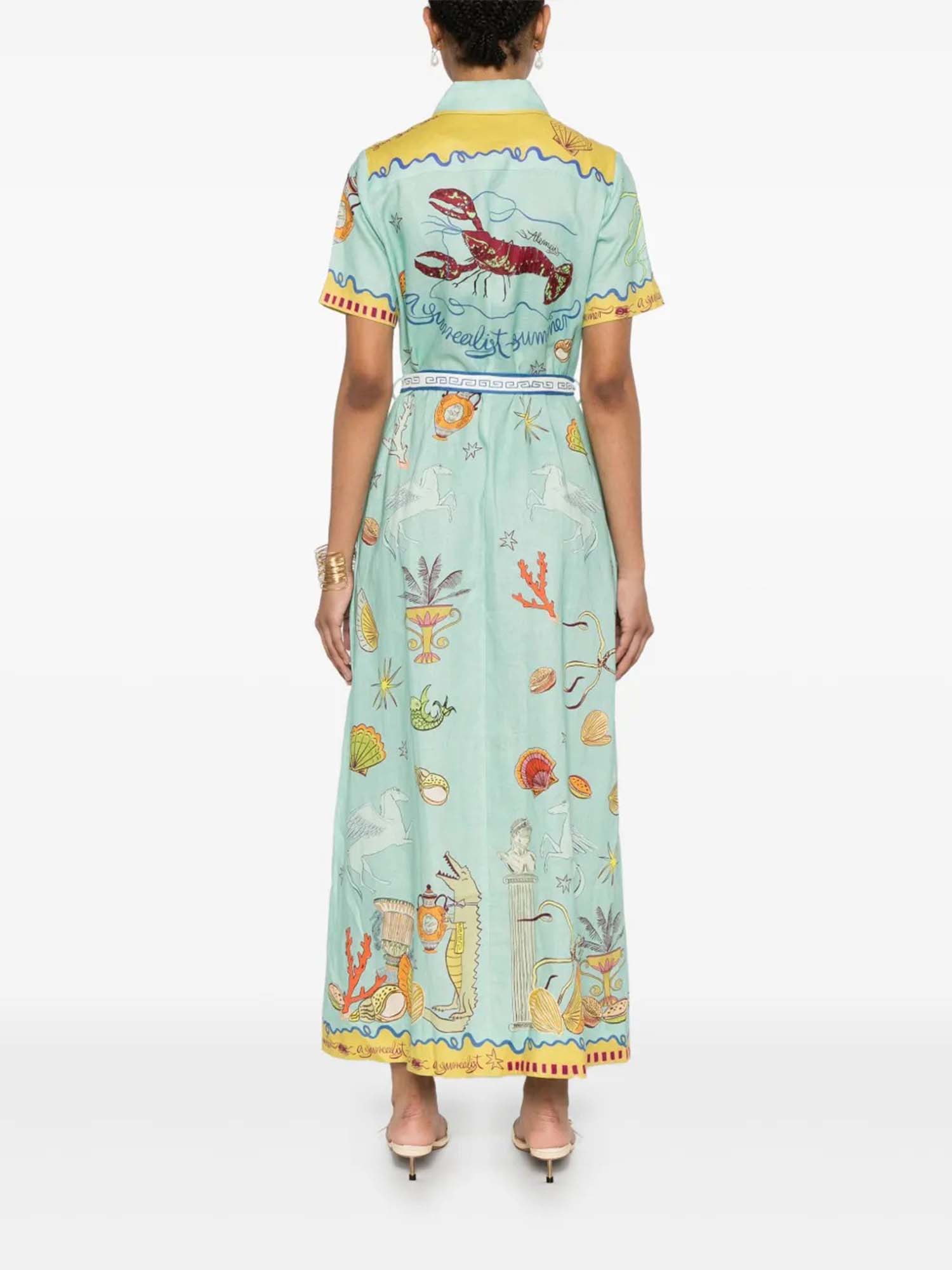 Aqua Botanical Belted Midi Dress