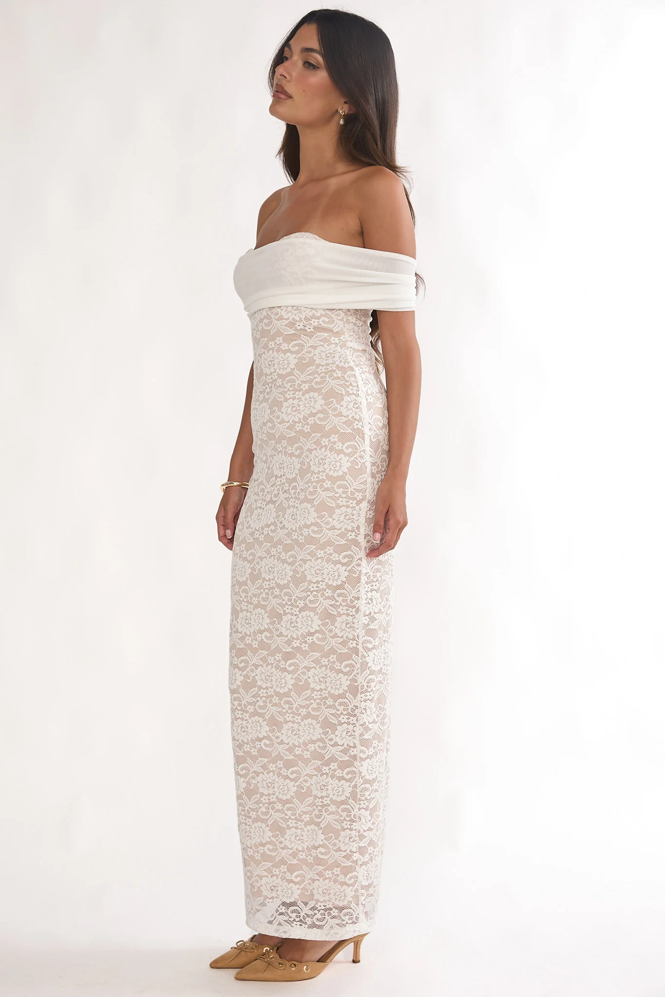 Jewelene Off-Shoulder Maxi Dress Lace White - luluinthesky