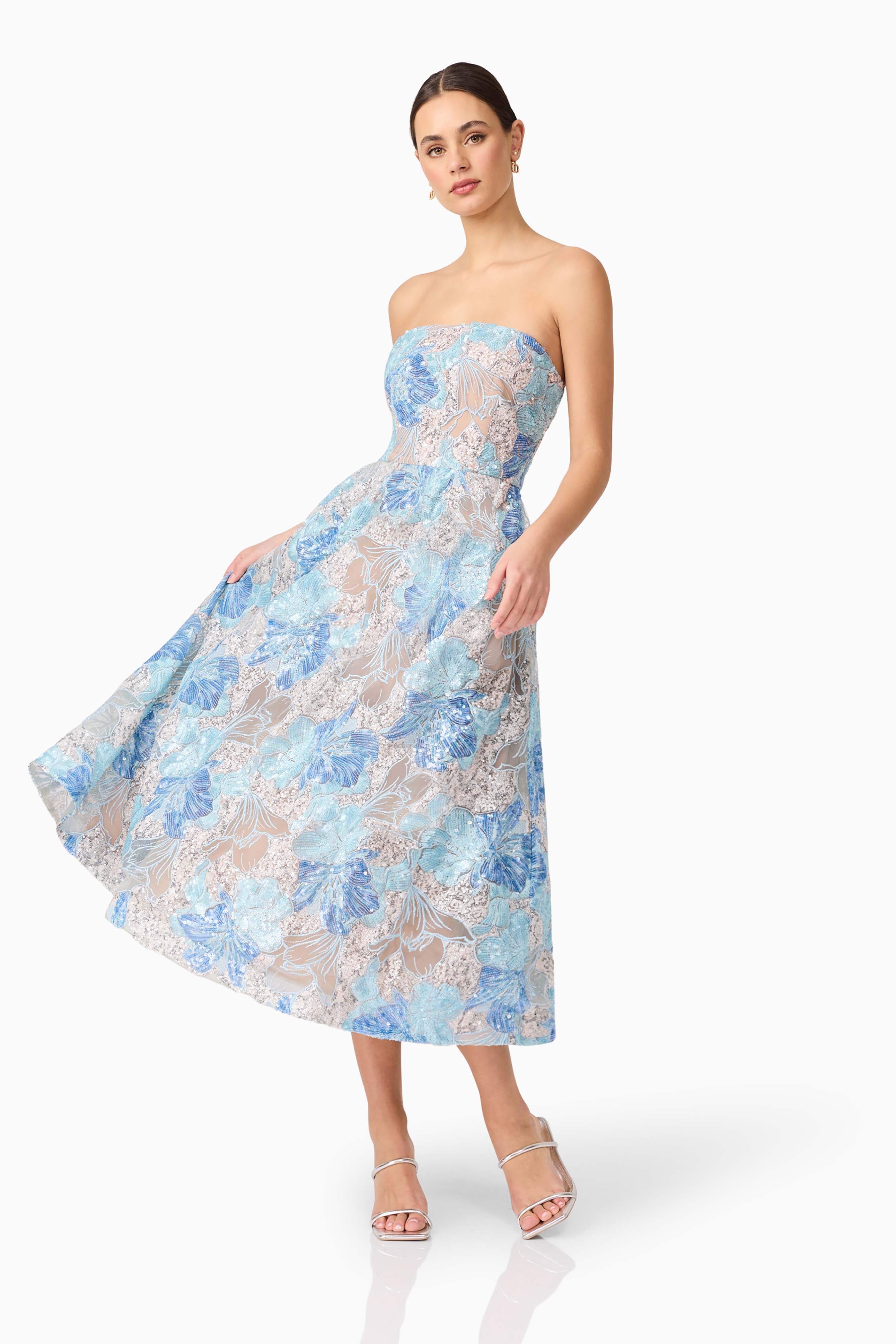 Leonie Cocktail Midi Dress in Blue