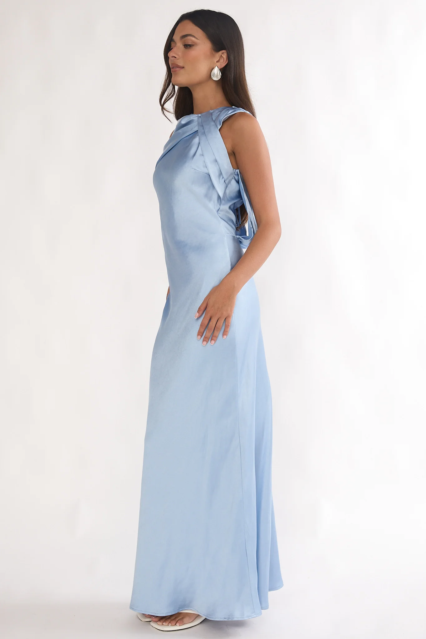 Levinia Draped Back Maxi Dress Blue - luluinthesky