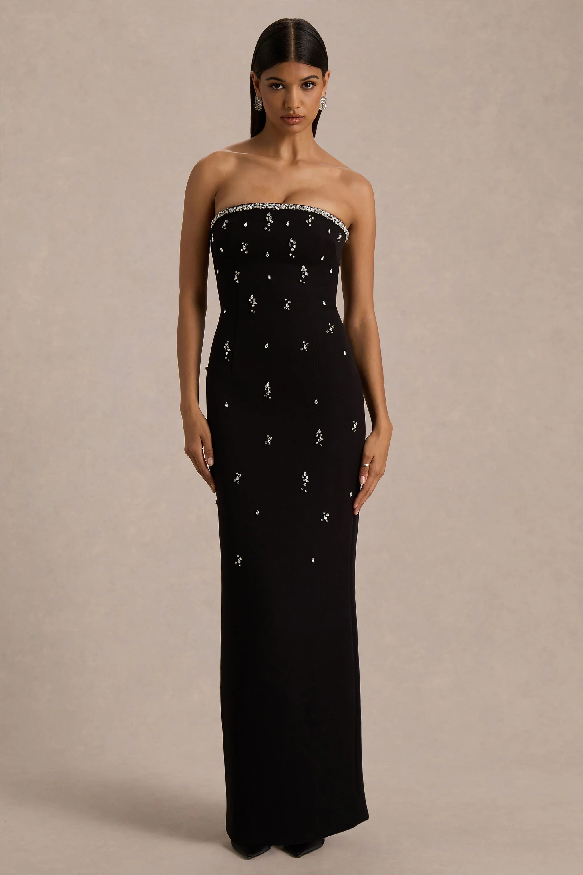 Rominia | Black Bandeau Hand-Embellished Maxi Dress