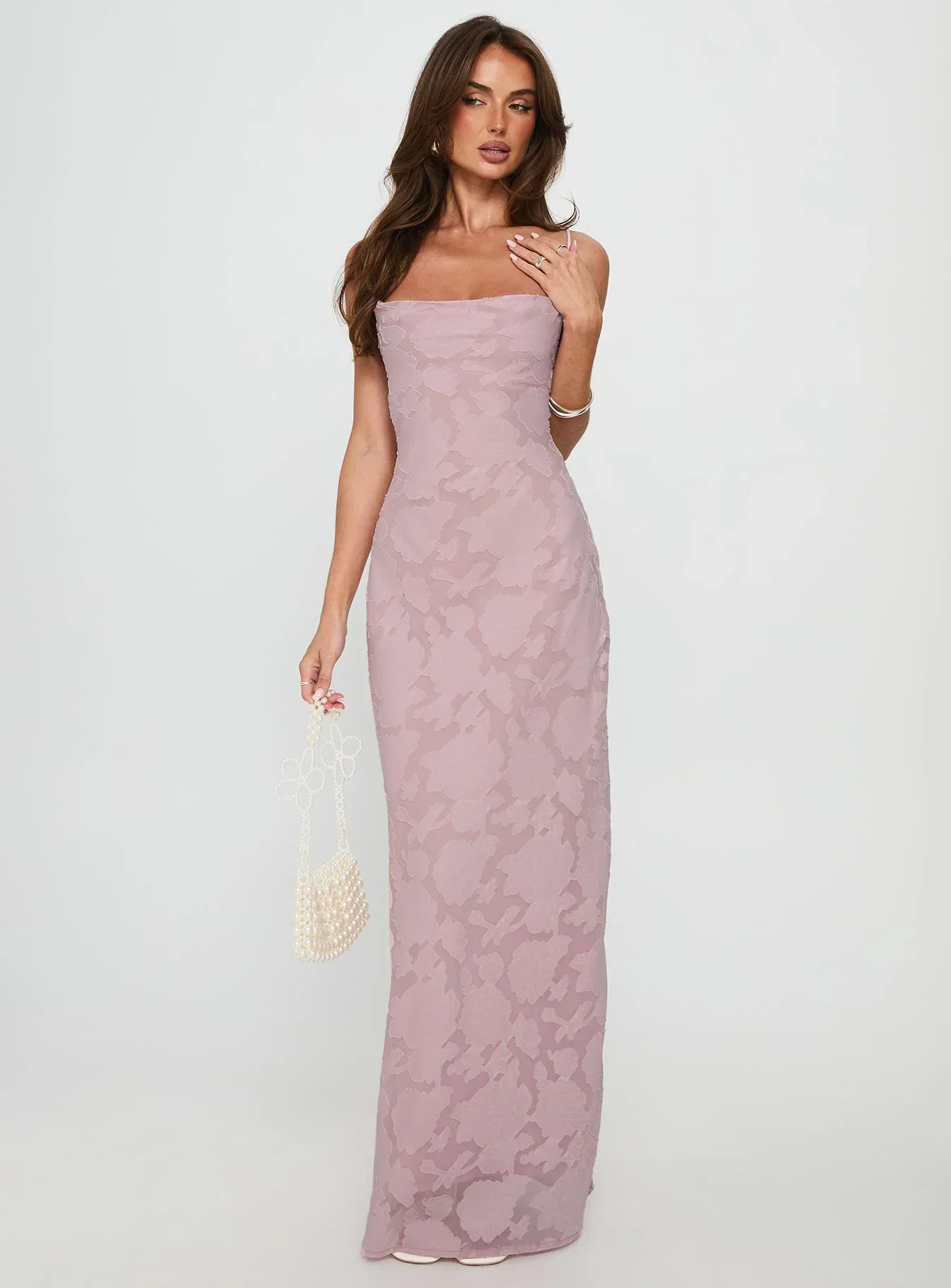 Celena Maxi Dress Light Pink Burnout