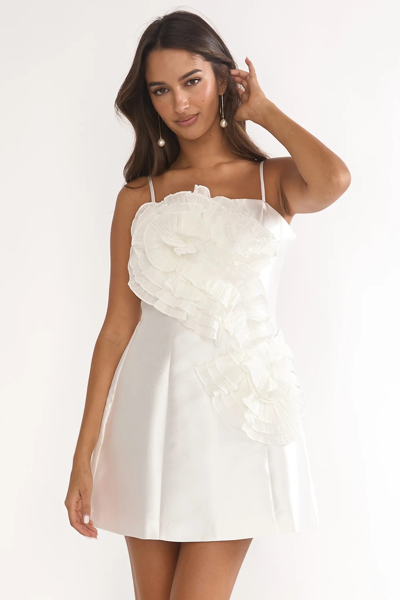 Cosmique 3D Ruffle Design Mini Dress White - luluinthesky